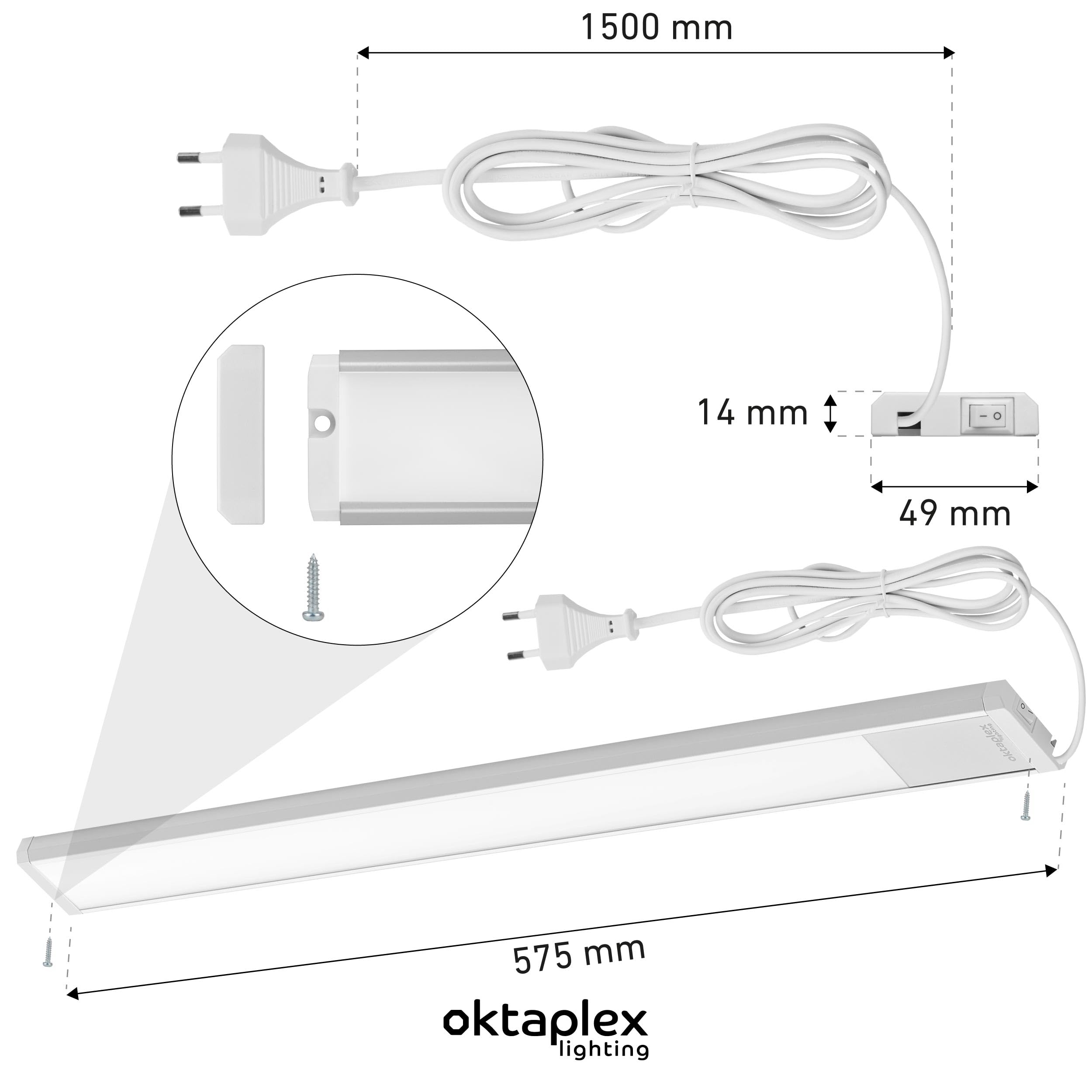 Oktaplex Riva luce sottopensile cucina LED piatto bianco caldo 57,5cm 730lm con interruttore 10,4W 230V luce sottopensile argento
