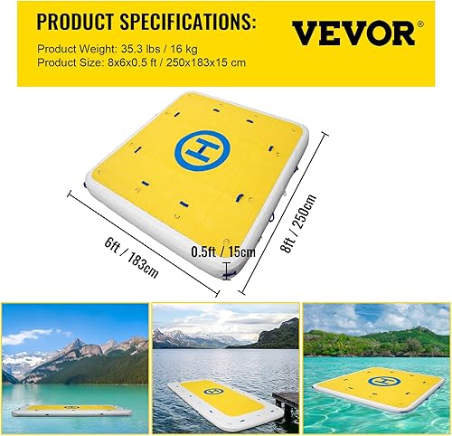 Miniatura 7 de VEVOR Plataforma flotante de muelle inflable, 8 x 6 pies, capacidad para 3-4 personas, 6 pulgadas de grosor, muelle de natación con bomba de mano,