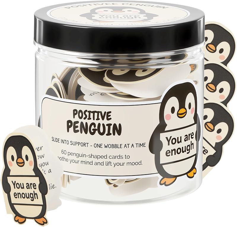 JULEASEL Pote com Cartões de Pinguim, 60 Cartões, Modelo 675-positive jars