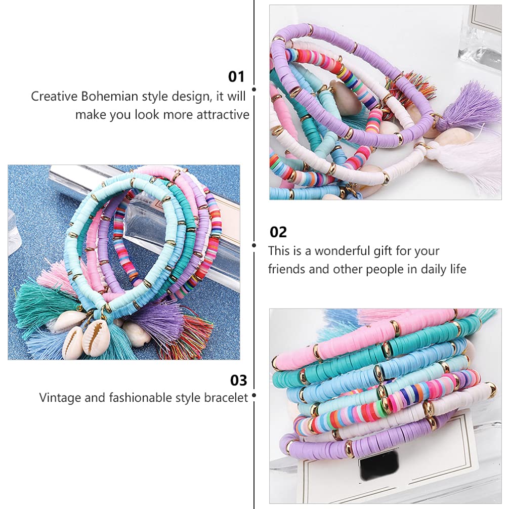 XANAYXWJ Heishi Surfer Braccialetti in Argilla Arcobaleno con Disco in Vinile con Perline Bracciale Estivo da Spiaggia per Amicizia in polimero