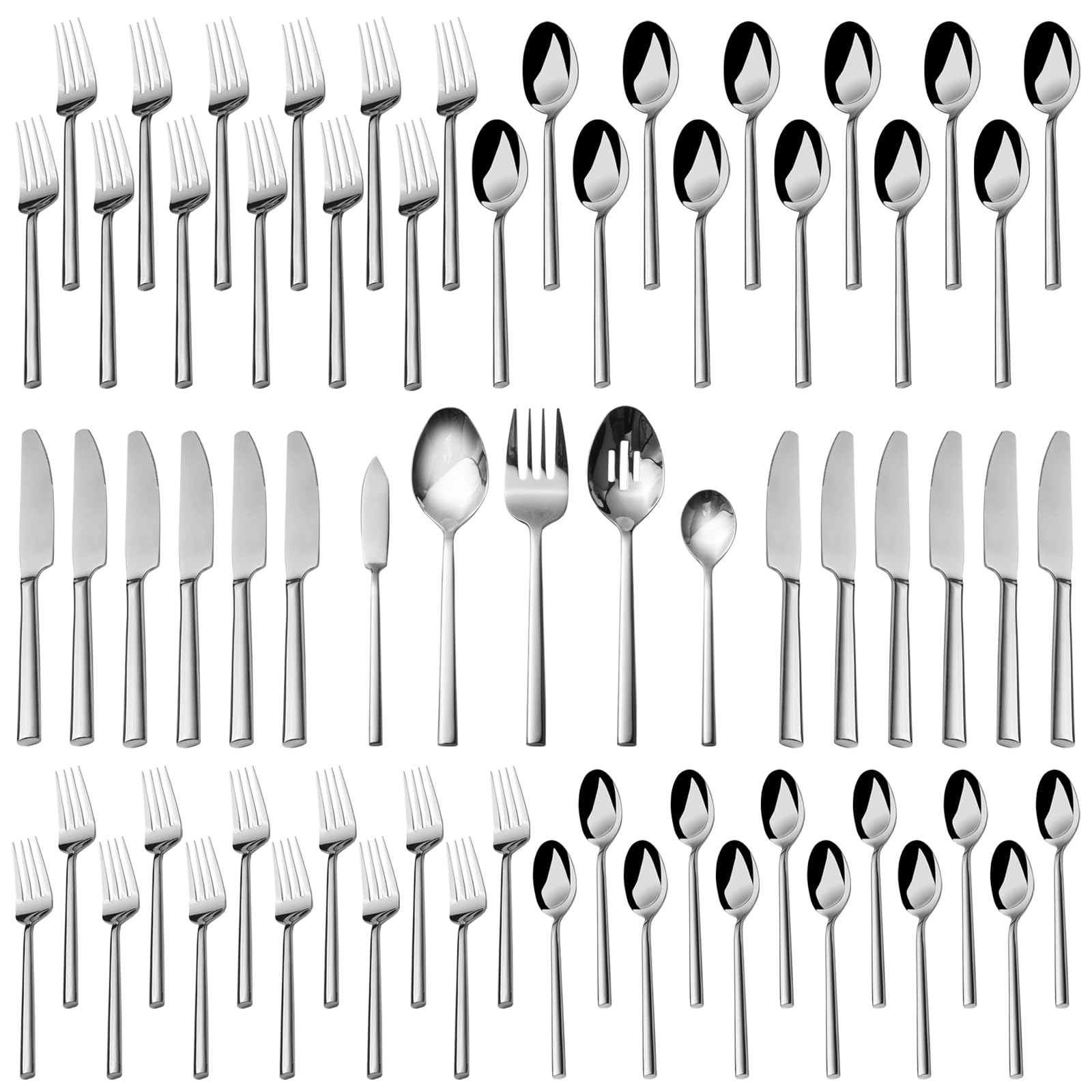 Alata Potter 65-Piece Forged Silverware Set, Service for 12 – Premium Stainless Steel Flatware Set, Modern Design with Satin Finish, Ideal for Home, Kitchen, Party, Camping