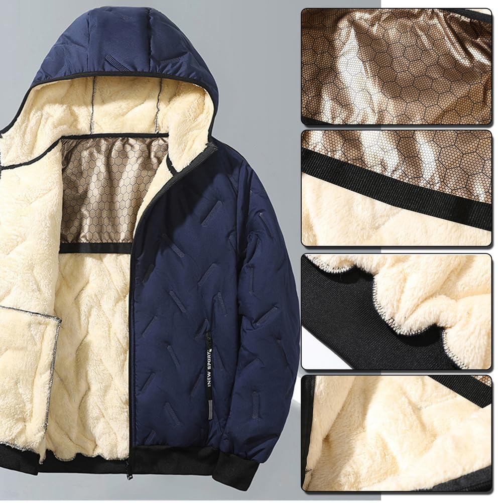 Nero,M,Felpa Uomo Felpe con Cappuccio Invernale Giacca Fodera in Pile Cappotto con Cerniera Integrale Hoodie con Tasche Autunno e Inverno