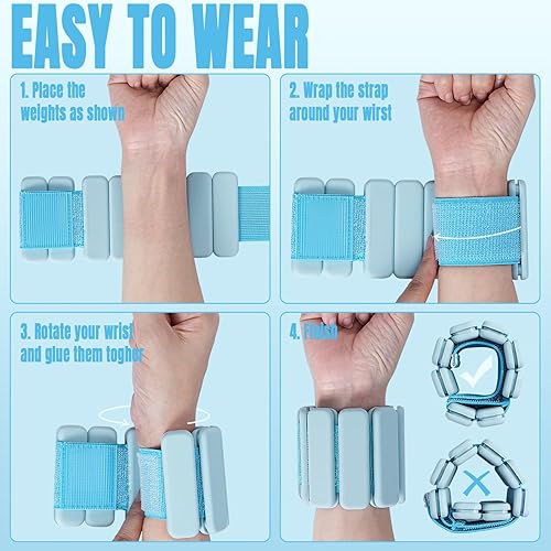 Miniatura 7 de Sportneer Pesas de muñeca y tobillo para mujeres y hombres, 1 par (1 libra2 libras cada uno), pulsera con peso ajustable de silicona para yoga,