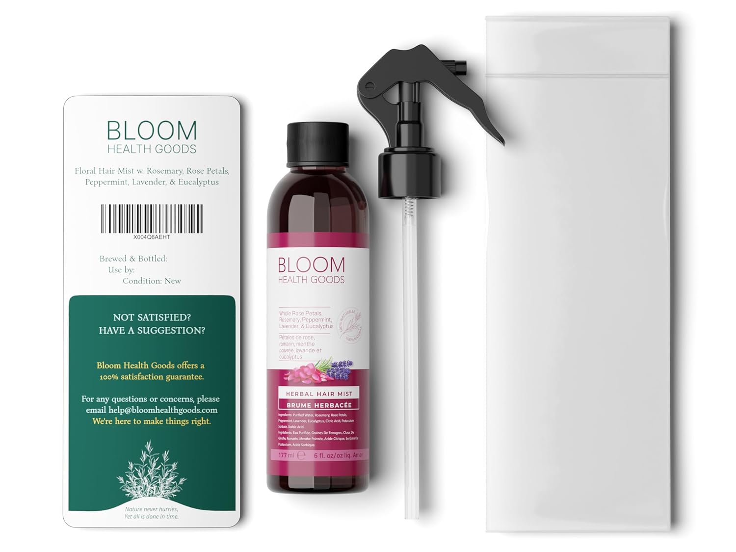 Rose Petal, Rosemary, Mint, Lavender, & Eucalyptus Hair Growth Spray - Handcrafted, Small Batch, Whole Plant Ingredients, Food-Safe Preservatives - Image 3