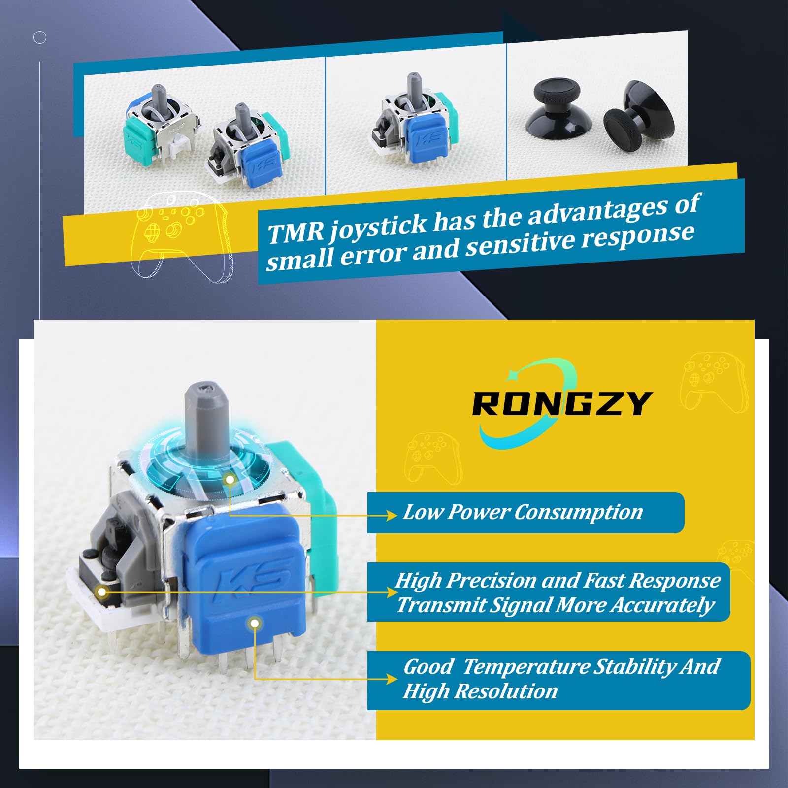 RongZy 2Pack Joysticks para Xbox Series S/X TMR Electromagnético Joystick Compatible con Xbox Series S/X Controlador Anti-Drift Sticks con Thumbsticks Repuesto con Reparar Kit Reparación