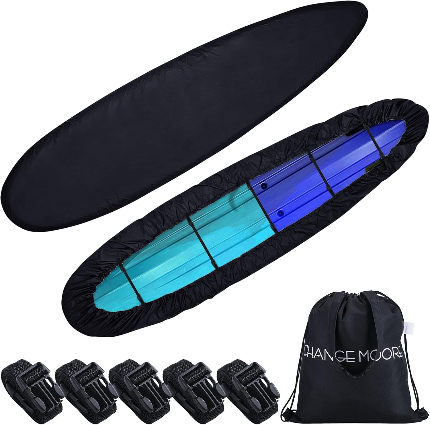 CHANGE MOORE Kayak Cover Waterproof with Kayak Storage Bag, 600D Oxford Fabric Kayak Covers 10.2-11.4 ft, Paddle Board Cover with 5 Straps for Strong Wind and Dust, Canoe Cover for Fishing Boat CHANGE MOORE Kayak Cover Waterproof with Kayak Storage Bag, 600D Oxford Fabric Kayak Covers 10.2-11.4 ft, Paddle Board Cover with 5 Straps for Strong Wind and Dust, Canoe Cover for Fishing Boat
