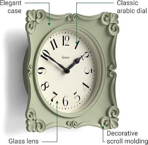 Miniatura 6 de JONES CLOCKS Rialto - Reloj de pared  Diseño tradicional de pergamino  10 pulgadas  Verde salvia  Estilo clásico contemporáneo, ideal para cocina,