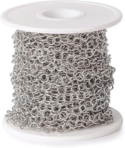 Miniatura 8 de Pandahall - Cadenas Rolo de acero inoxidable de 32.8 pies de 0.157 x 0.024 in sin soldar, cadenas Belcher con carrete para hacer joyas de bricolaje