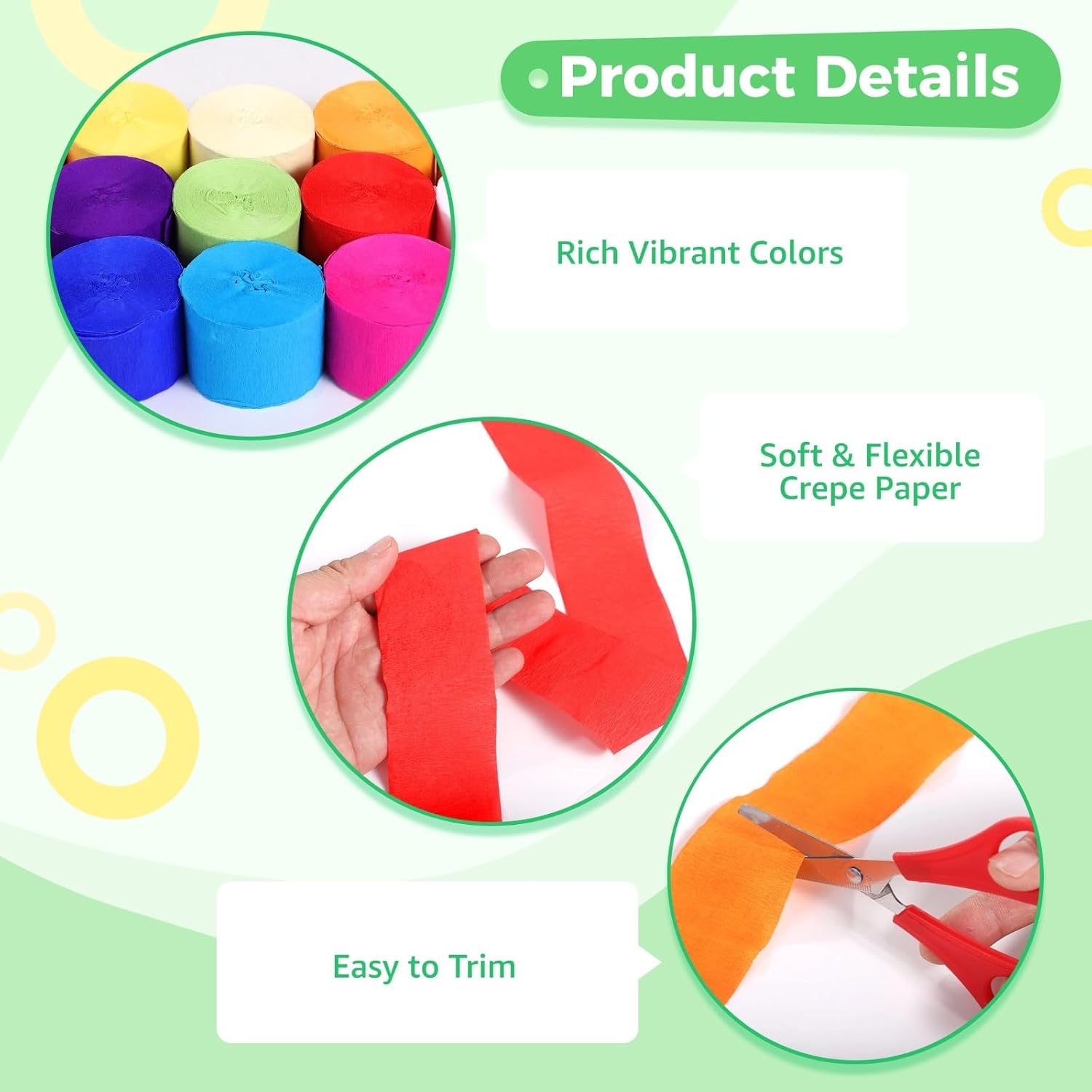 54 Rolls Crepe Paper Streamers, 18 Colors Rainbow Crepe Paper Streamers, 1.8"×82 ft Streamers Party Decorations, Party Decorations for Birthdays, Weddings, Backdrops, DIY Crafts