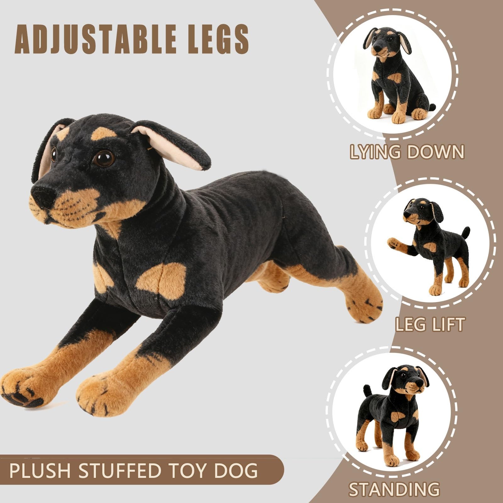 GRIER Kuscheltier Plüschtier Stofftier Hund, Plush Stuffed Toy Dog,Simulation Standing Rottweiler Dog Für Kinder(60cm)