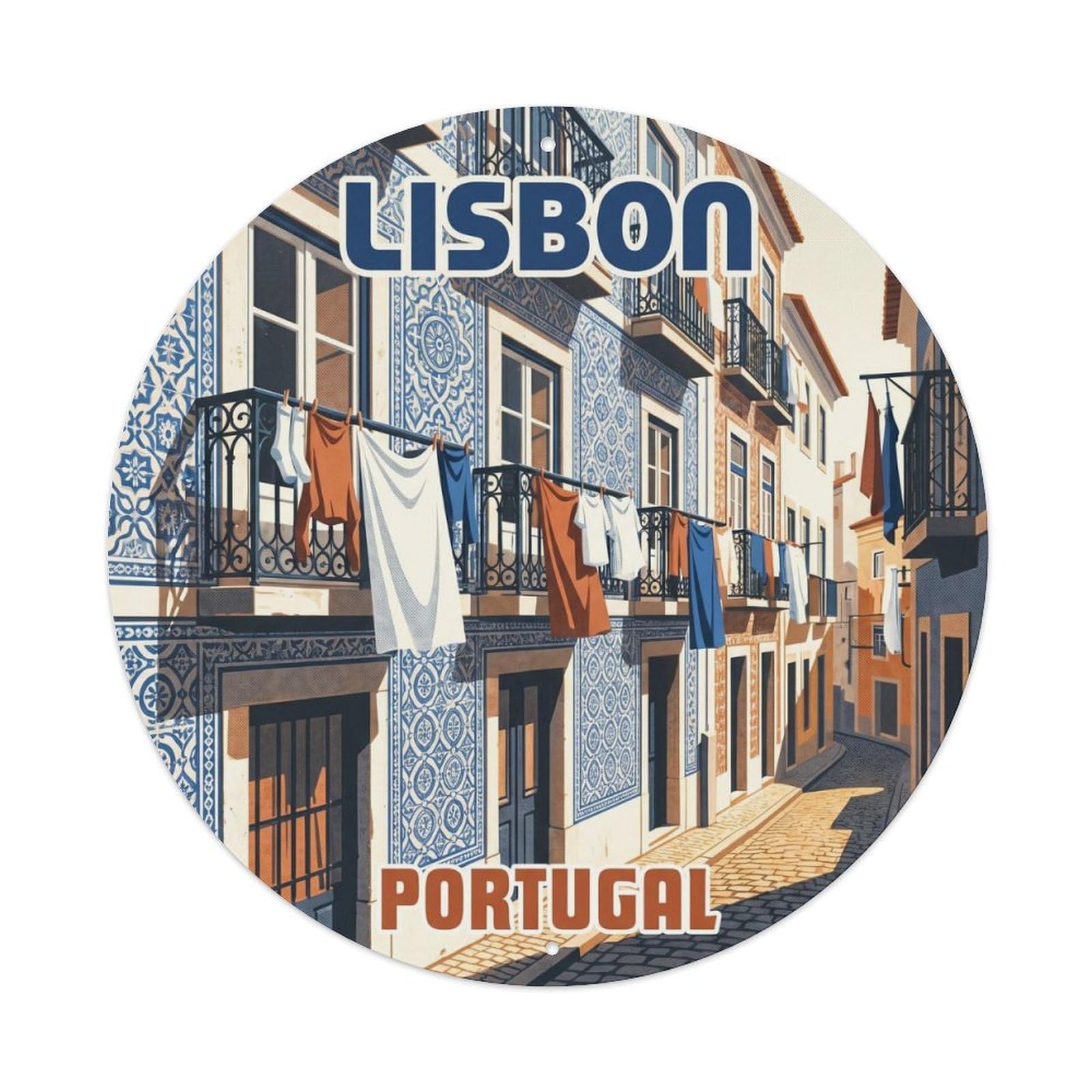 Olhnbad Style Portugal Lisbon Tiles Facade Portuguese Heritage Metal Tin Sign