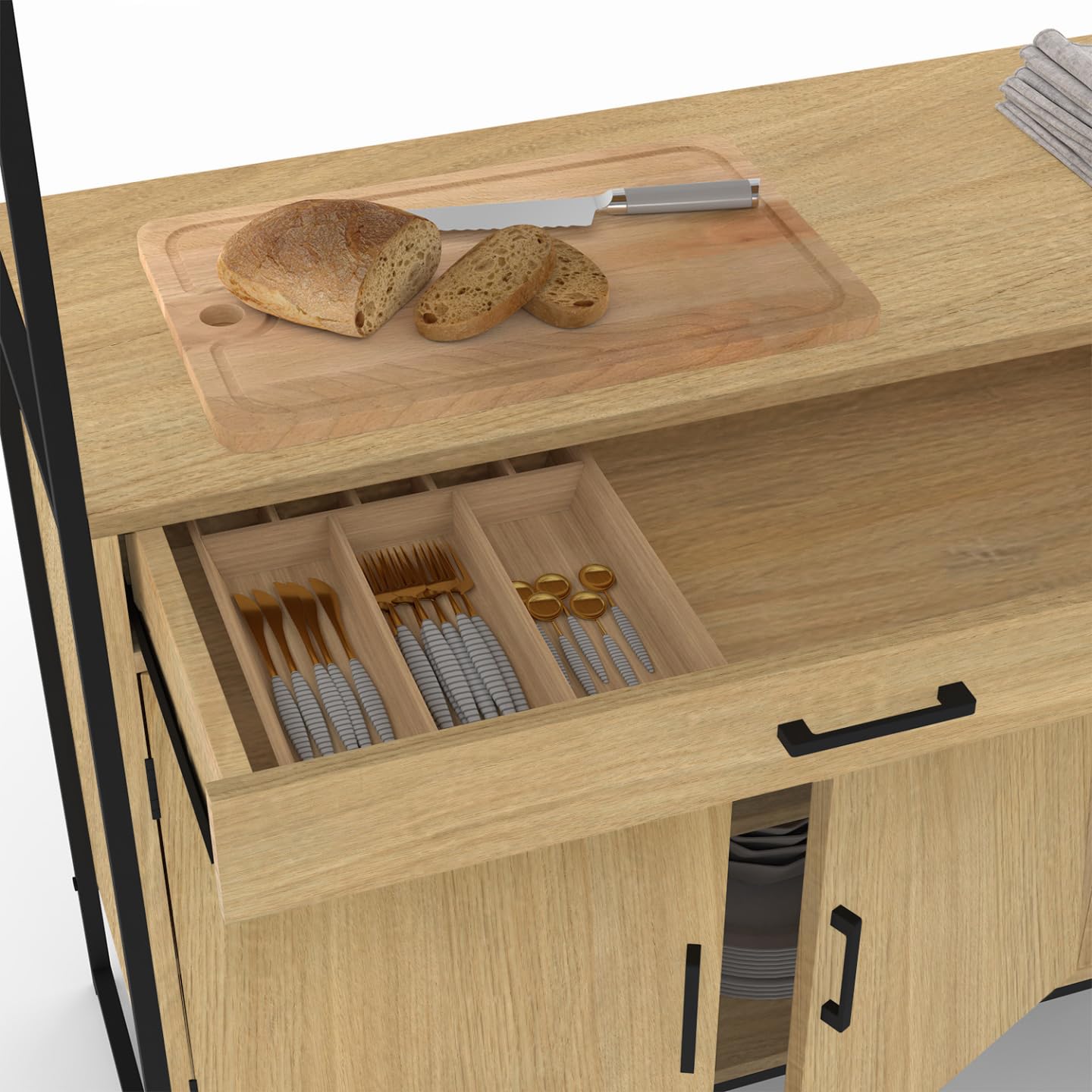 IDMarket - Aparador de cocina esmaltado (120 cm) Detroit mueble vasero 6 puertas diseño industrial + cajón