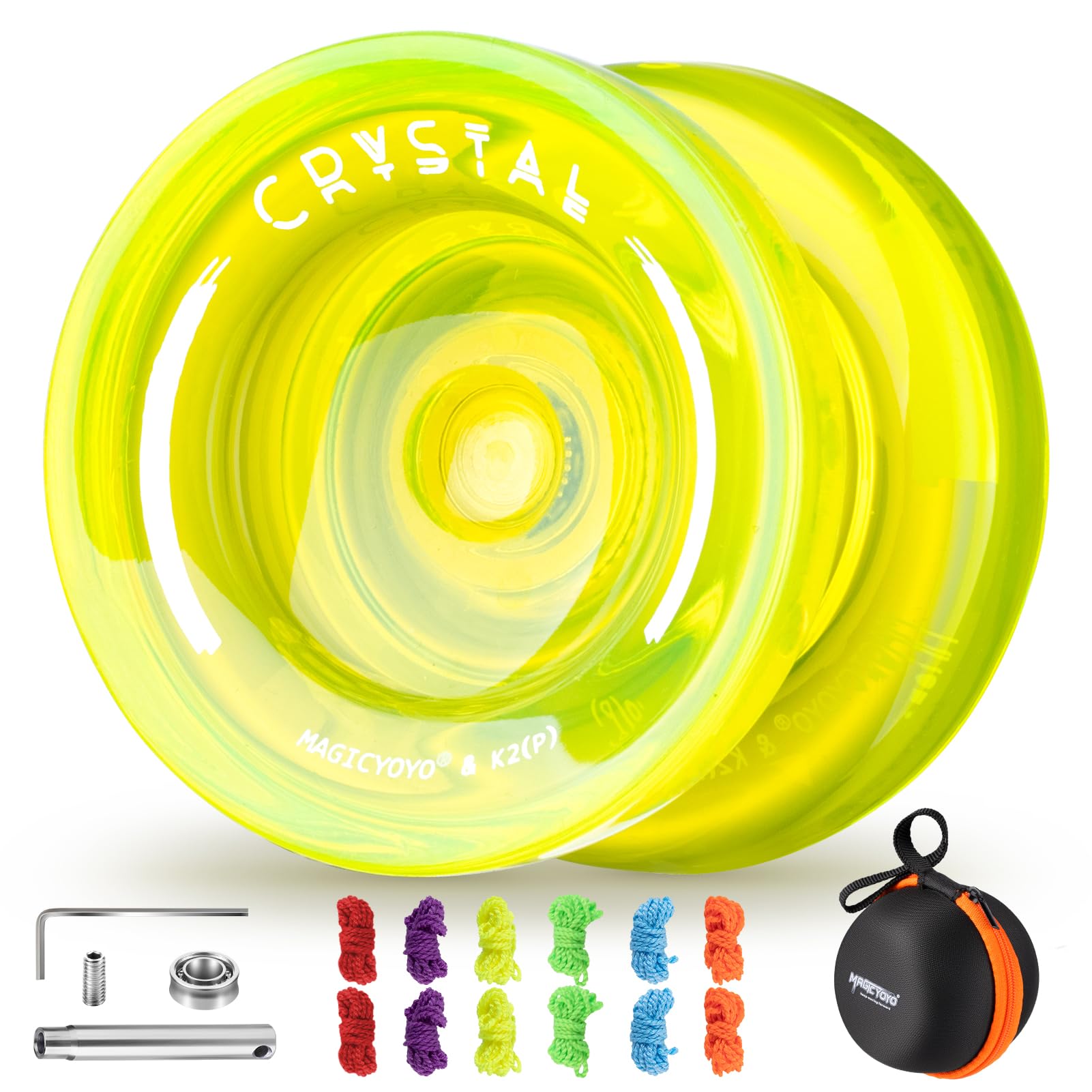 MAGICYOYOK2 Crystal Responsive Yoyo for Kids, Dual Purpose Professional With Replacement Unresponsive Bearing for Adults/Intermediate + Accessory Set (Crystal Lemon)