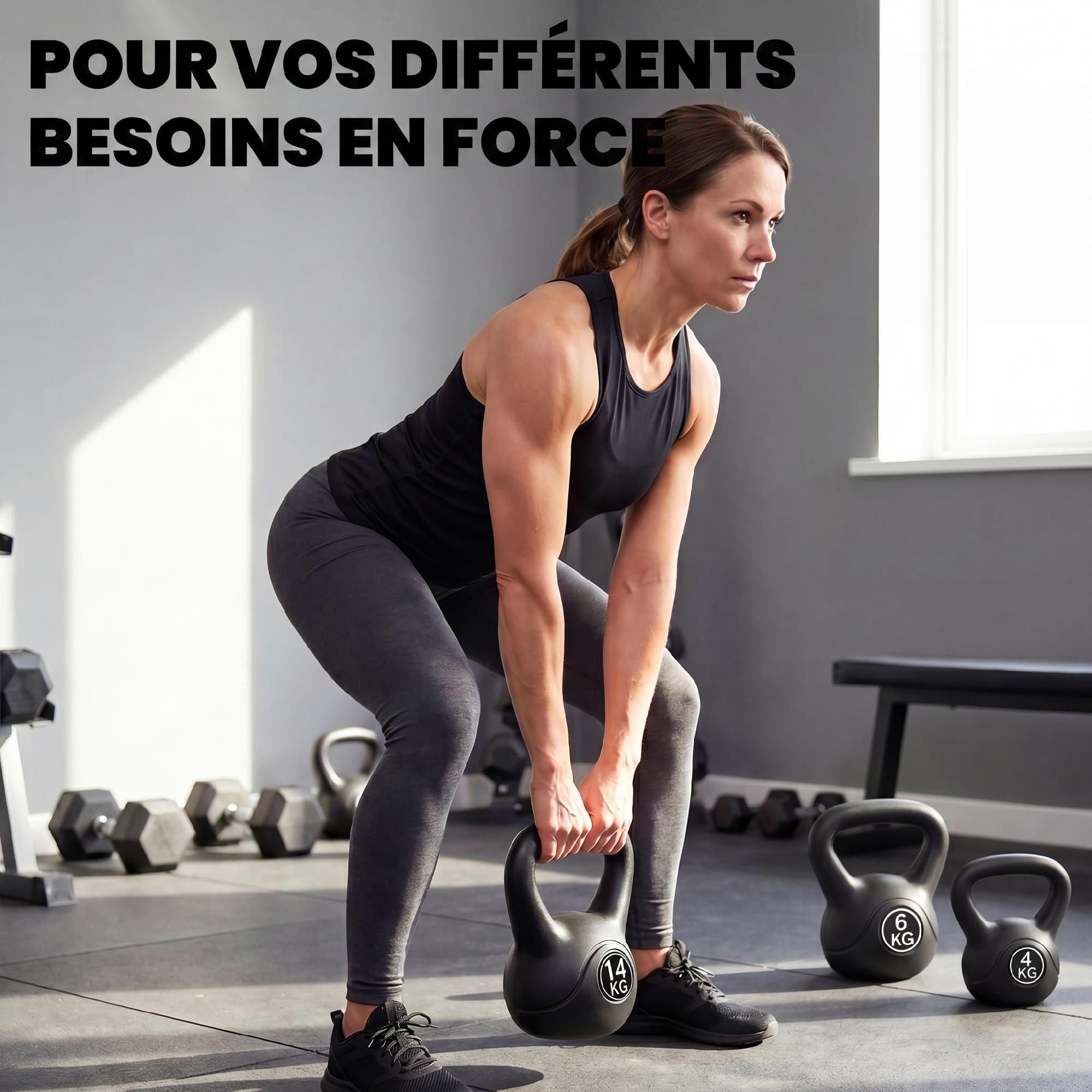 HOMCOM Kettlebell, hantle z ergonomicznym uchwytem, hantle kulkowe, trening siłowy, do fitnessu, na siłownię, czarny