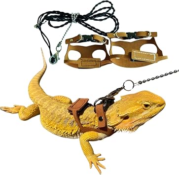 Bearded Dragon Harness and Leash AdjustableM,L,XL - Soft Leather Reptile Lizard Leash Accessories for Bearded Dragon, Lizard and Other Small Pets 2PCL/XL