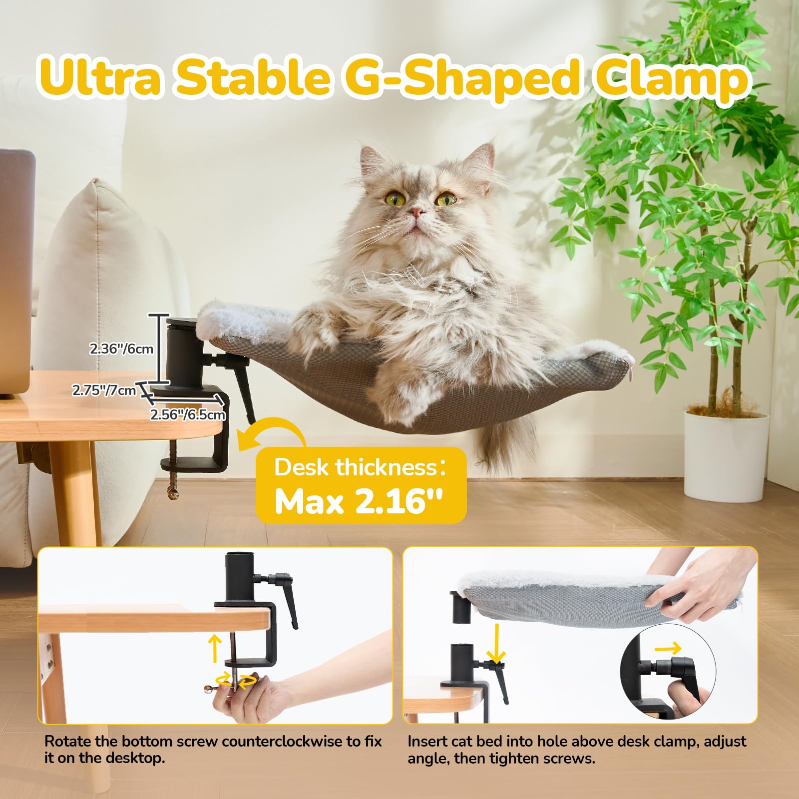 CATISM Hängebett für Katzen 360 ° drehendes Schreibtisch Katzenbett Katzenliege Katzenhängematte katzenkorb zum schlafen Katzen Hängematte Bett 35x35cm bis 20 kg