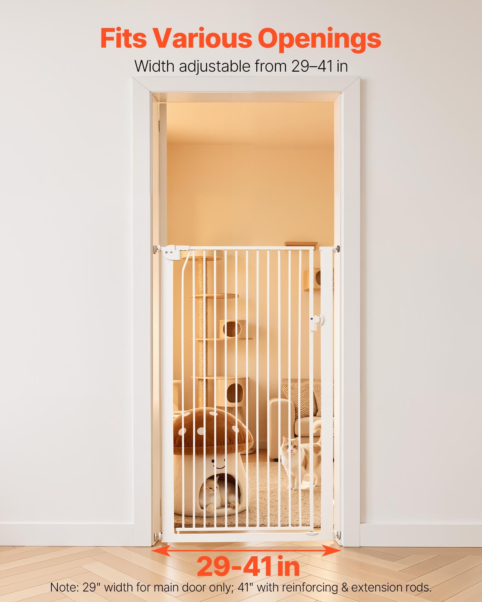 VEVOR Barrera de Seguridad para Niños, Alto Extra de 1420 mm, Ancho Ajustable de 740-1050 mm, Puerta de Seguridad para Perros y Gatos, Kit de Accesorios de Instalación, para Escaleras Pasillos, Blanco
