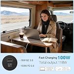 Acegoo 118W 12V USB Outlet 100W Type-C Laptop Car Charger,18W QC3.0 USB-A Dual Port Fast Charging Socket, Replacement Car Charger Accessories for RV Camper Trailer Truck Boat Golf (1Pcs)