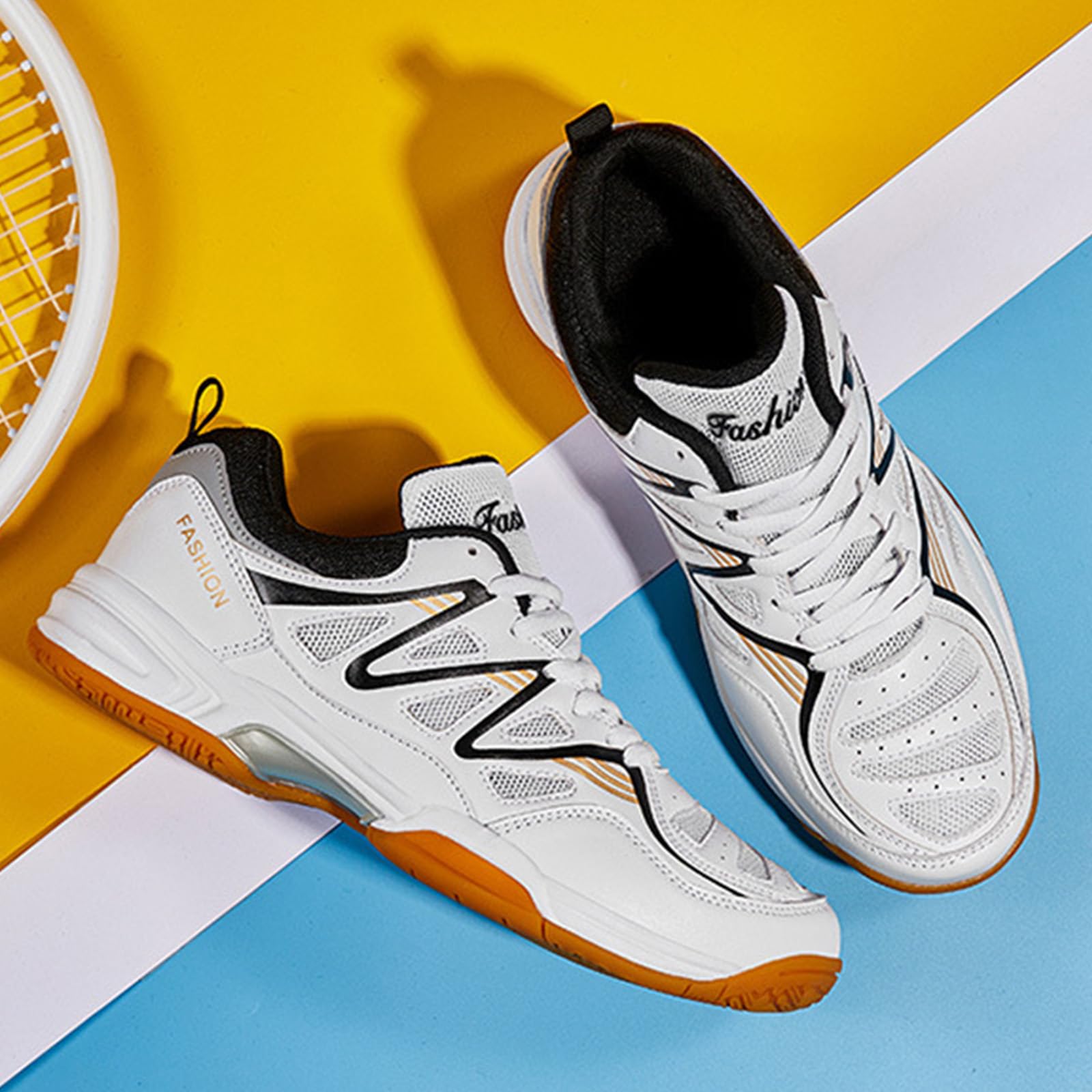 Zapatillas De Tenis Bádminton para Hombres Zapatos De Entrenamiento En La Corte Interior Anti-Slip Liviano para Voleibol De Calabaza De Raqueta,Blanco,42 EU
