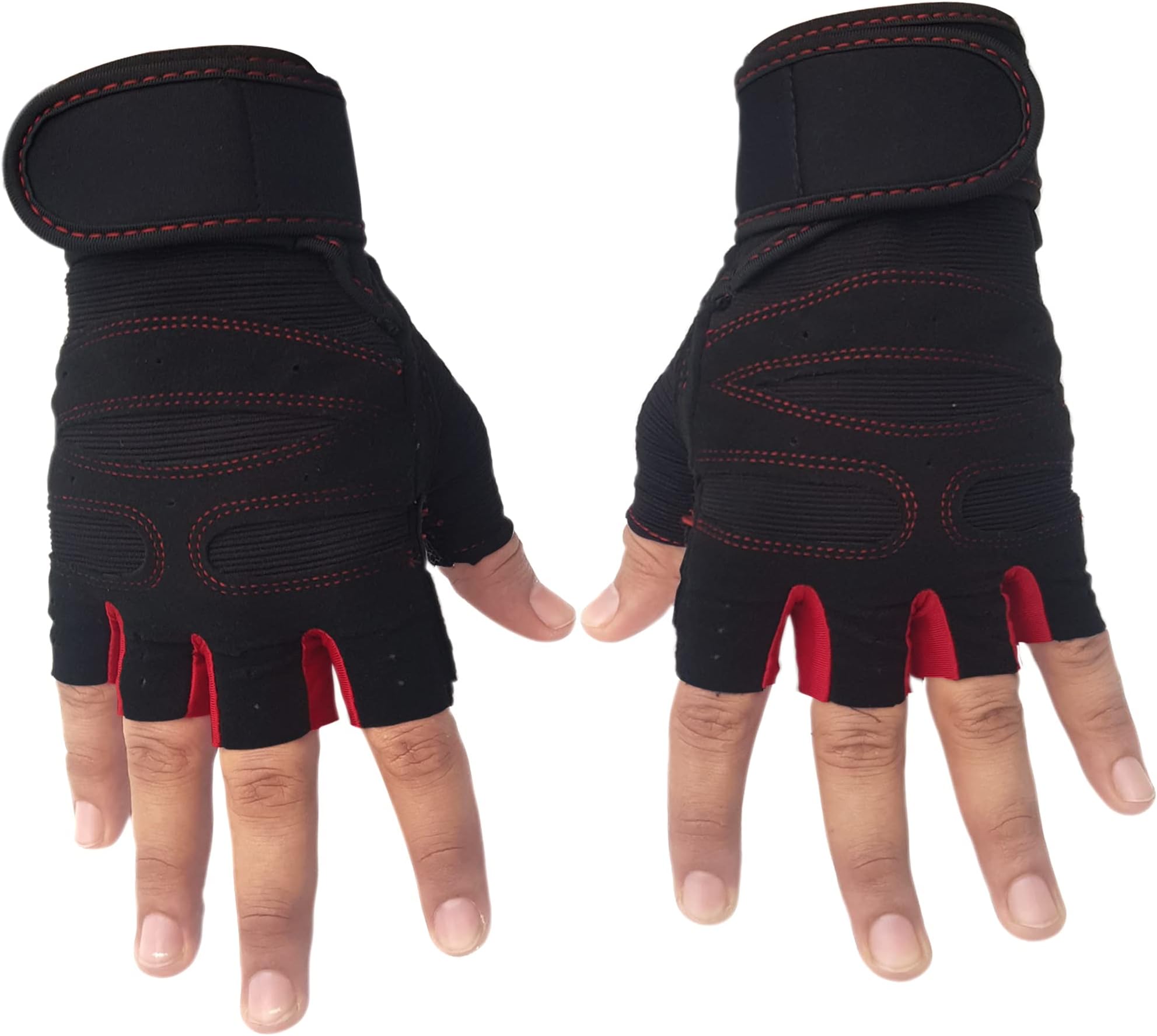 OLAHRAGAHalf Finger Tactical Microfiber Cycling Gloves, Anti-Slip Breathable Motorcycle Mountain Bike Sports Training Or Outdoor Gloves For Men Women (Red), Medium