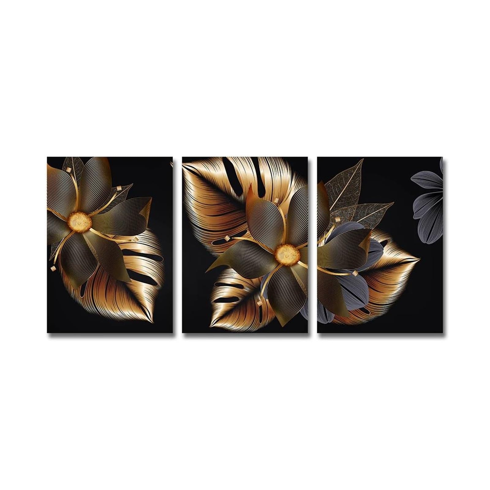 Feuilles de palmier tropicales en tableau déco nature 3 pièces pour habiller un grand mur nu