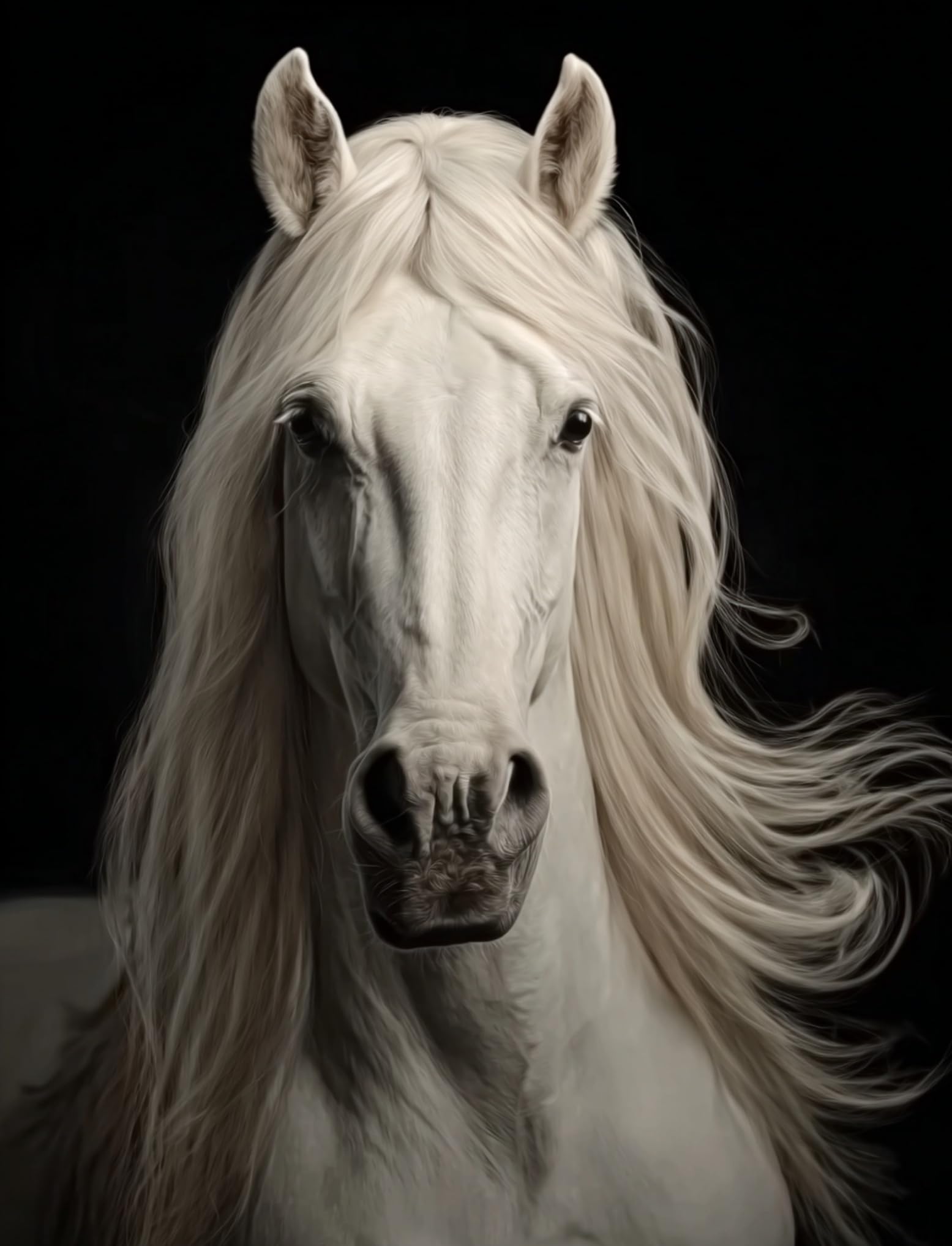 WANGWANGMIAO Paint by Numbers for Adults White Horse Mane,Painting by Numbers for Adult Canvas Crafts Kits, DIY Oil Paints for Relax and De-Stress Home Decoration Gift 16x20inch，with Frame