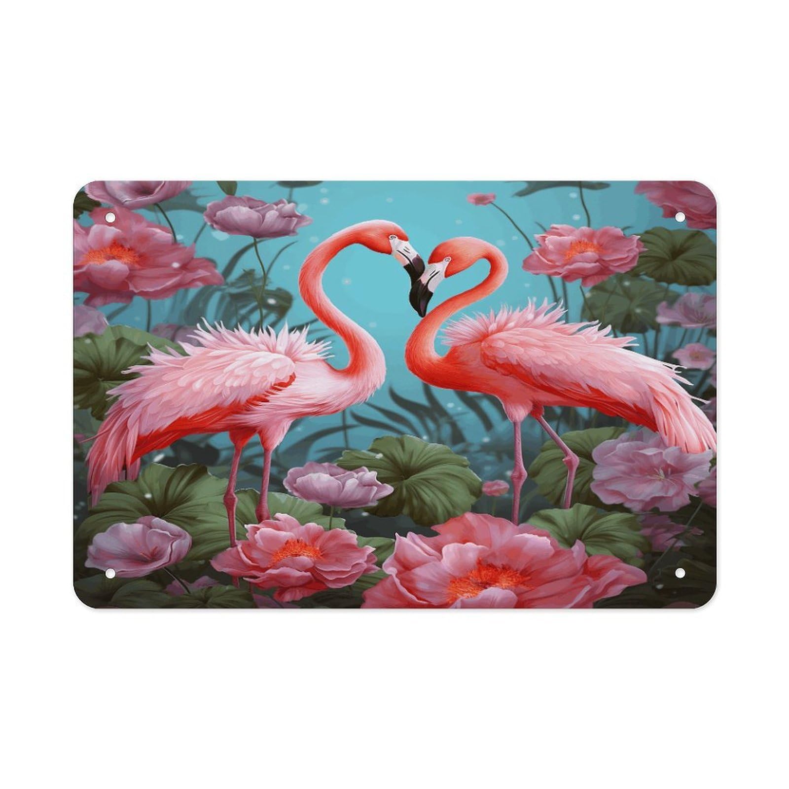 Fekiloot Style Flamingo Love Flowers Metal Signs Wall Art Tin Sign