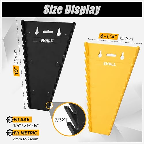 Miniatura 2 de SHALL Paquete de 2 bandejas magnéticas para llaves, organizador de llaves, juego de 24 ranuras para caja de herramientas, cajón, SAE (14 a 1-116