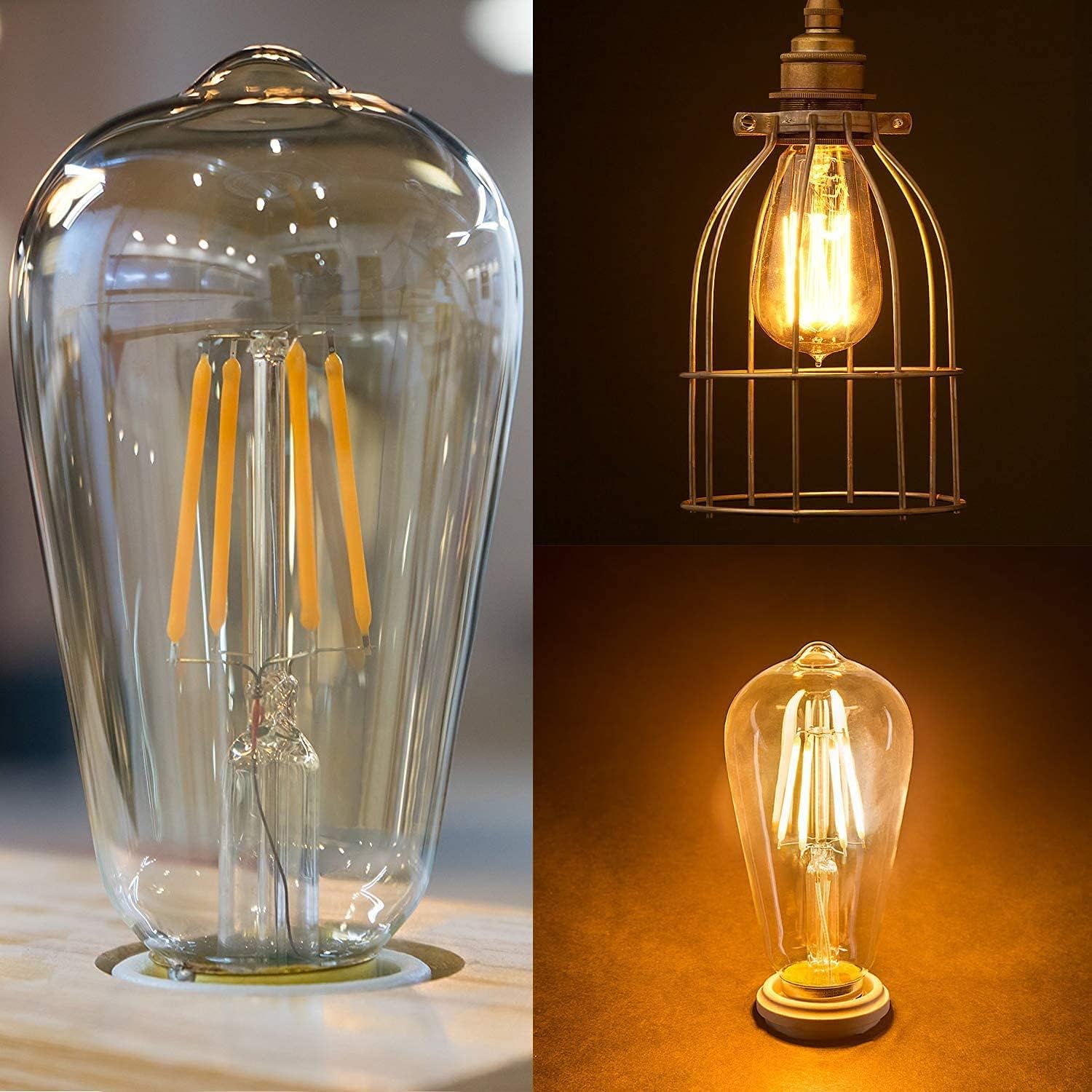 ST64 E27 Screw Vintage LED Edison Bulb,4W (40W Equivalent) Filament Light Bulb, 2700K Warm Retro Light, 6-Pack Gold Tint - Image 5