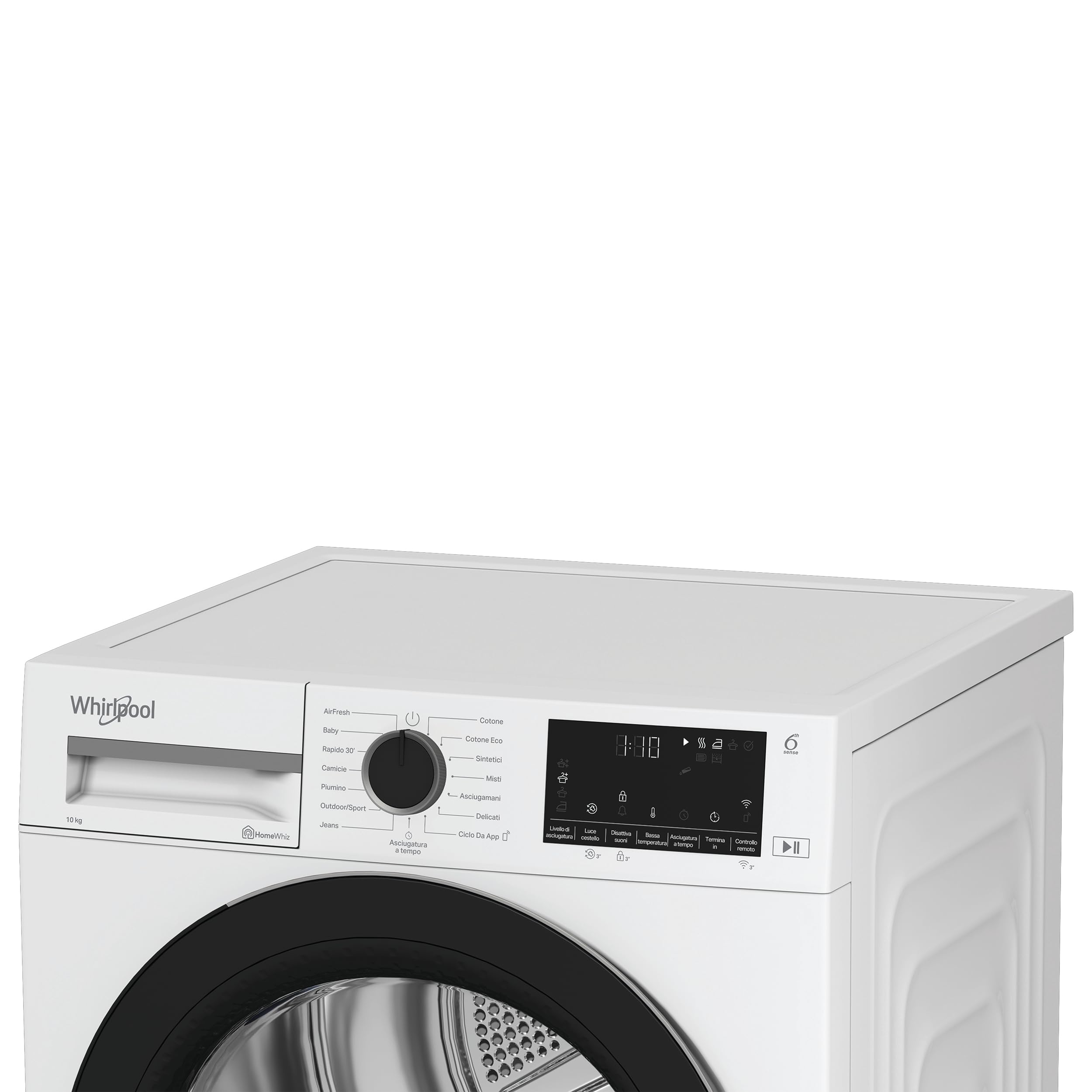Whirlpool C WD 103M WBS IT – Asciugatrice 10 Kg A Pompa di Calore, Libera Installazione, Classe D, 6° SENSO, Adaptive Dry, Irontouch, Scarico Diretto, Opzione Luce Cestello. 84,6 x 59,8 x 60,7 cm