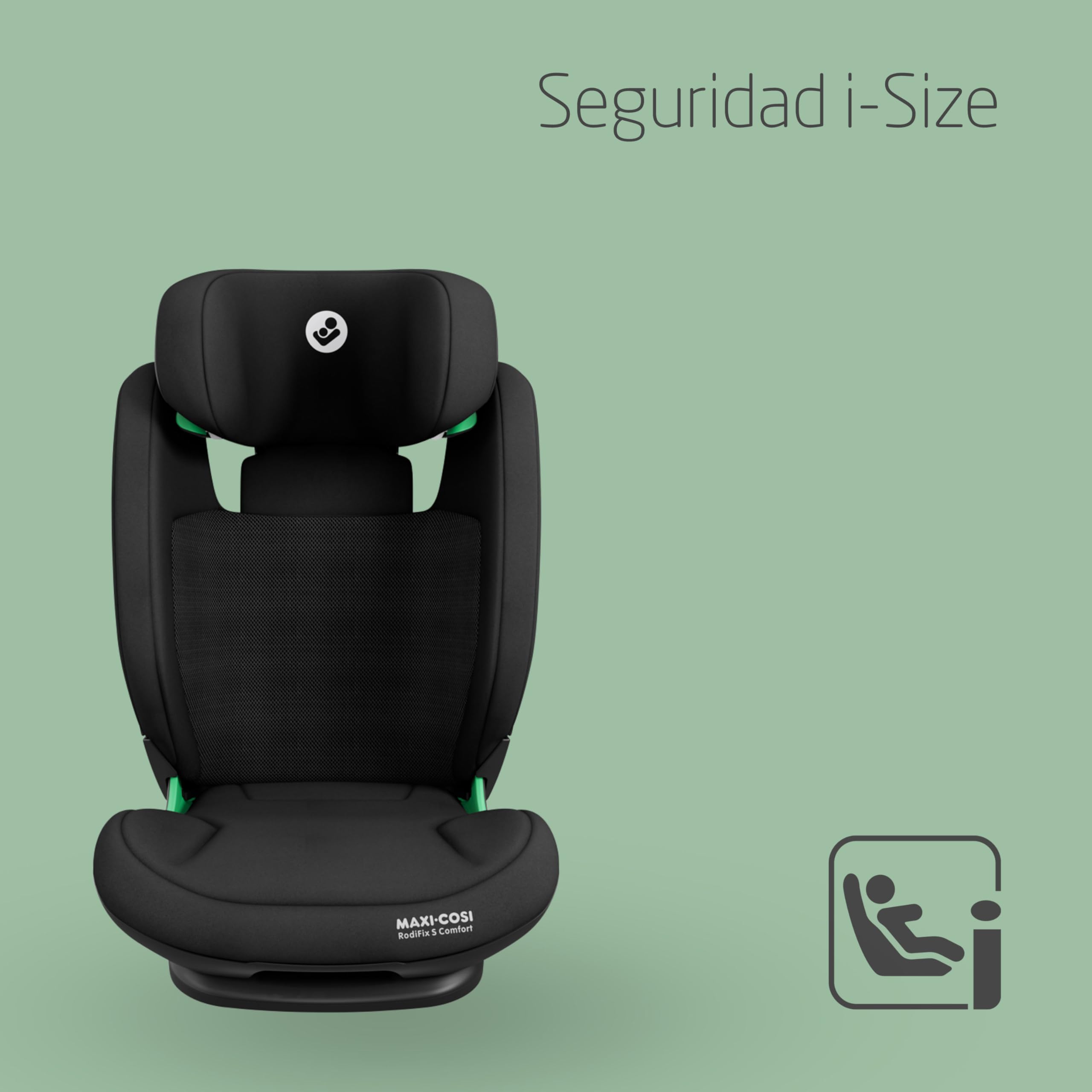 Maxi-Cosi RodiFix S Comfort i-Size, Silla de Coche ISOFIX, Respaldo Ajustable, 3,5-12A (100-150 cm), 3 Posiciones Reclinación, Protección G-CELL, AirProtect, Tejido Transpirable, Authentic Black