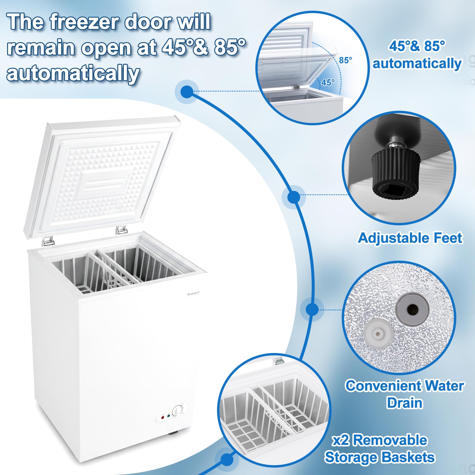 Dawmilon 5.0 Cu.Ft Chest Freezer, Energy Efficient & Quiet Deep Freezer With Adjustable Thermostat, Removable Basket & Defrost Drain – Compact Freezer For Home, Garage, Apartment & Dorm, White on Fridge.com - View 4