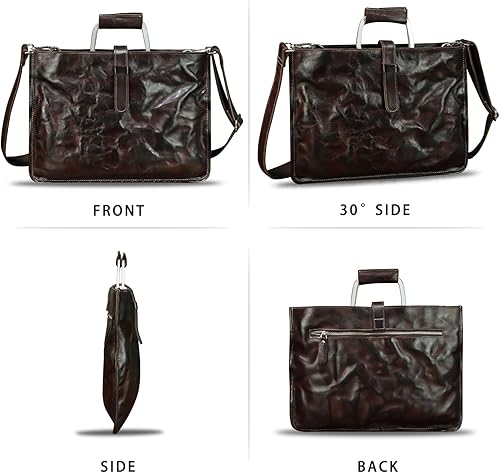Miniatura 4 de Maletín delgado de cuero genuino para hombres y mujeres, bolso bandolera vintage para computadora portátil de negocios