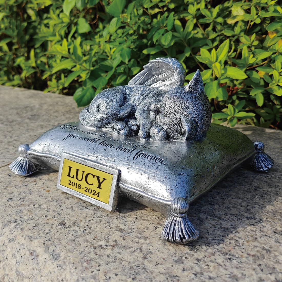 HJHHARTAPACE Personalized Cat Memorial Stones, Cat Statue Sleeping on Pillow Memorial Garden Stone, Cat Headstone for Grave, Cat Tombstones, Loss of Cat Sympathy Grave Marker