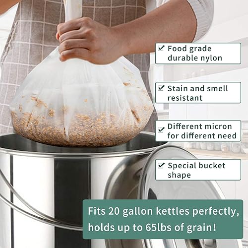 Miniatura 2 de CONIE - Bolsa reutilizable para hacer cerveza de nailon, bolsa para filtros de vino, bolsas para moldear hervidores, Blanco