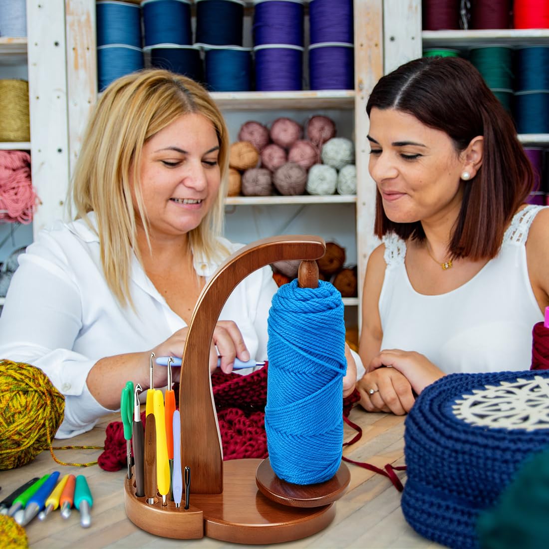 Enrollador de lana, soporte magnético para ovillos de lana, carrete de lana giratorio, soporte para ovillos de lana, soporte para rollos de lana, soporte para rollos de lana de madera, para