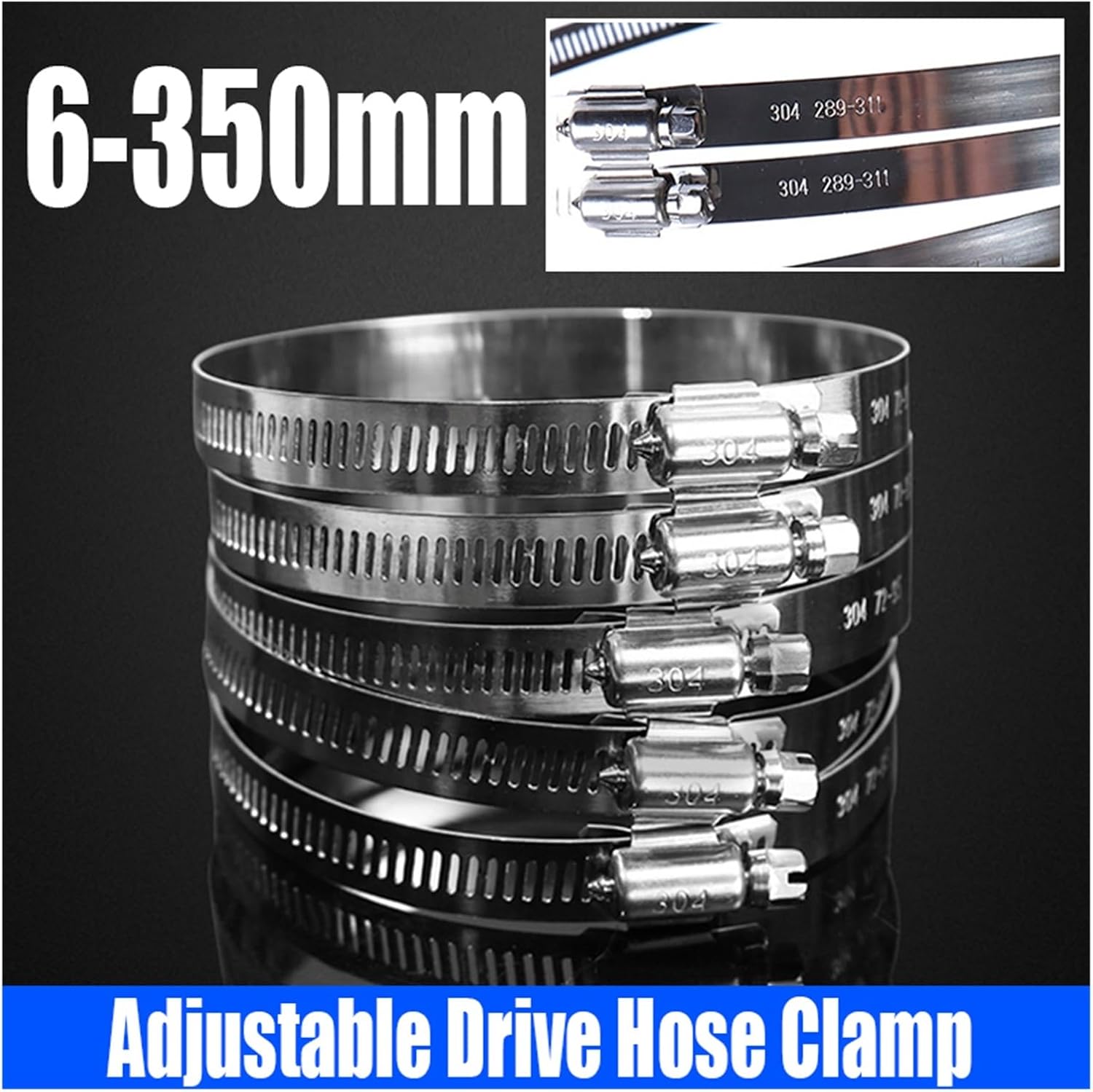 Adjustable Hose Clamps kit, 1-2PC 6mm-350mm 304 Stainless Steel Adjustable Hose Clamps Pipe Clamp Worm Gear Clip Hose Clamp