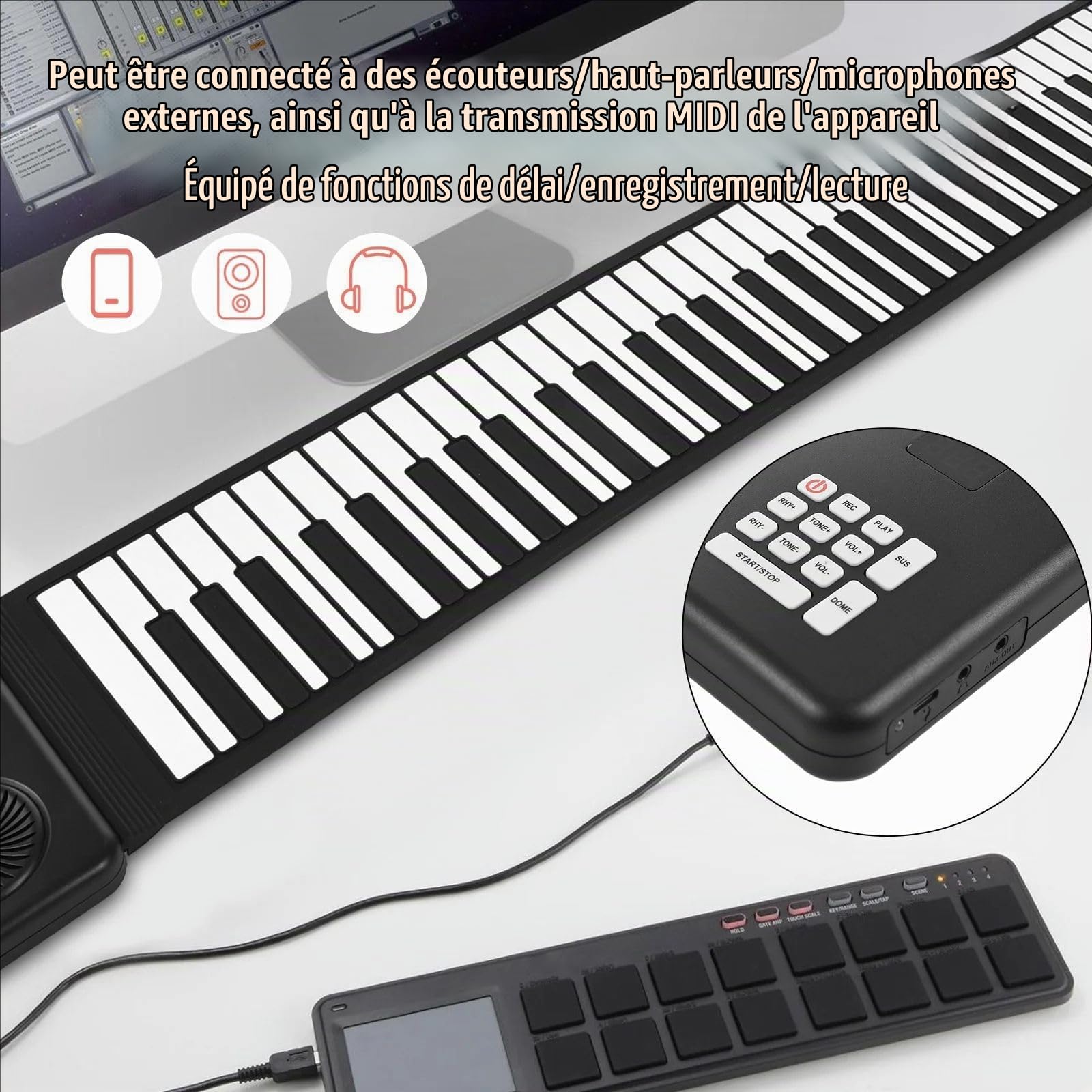 Piano Électronique Portable à 88 Touches, Imperméable à l'Eau, Batterie de Longue Durée, Convient aux Enfants, Adultes et Débutants