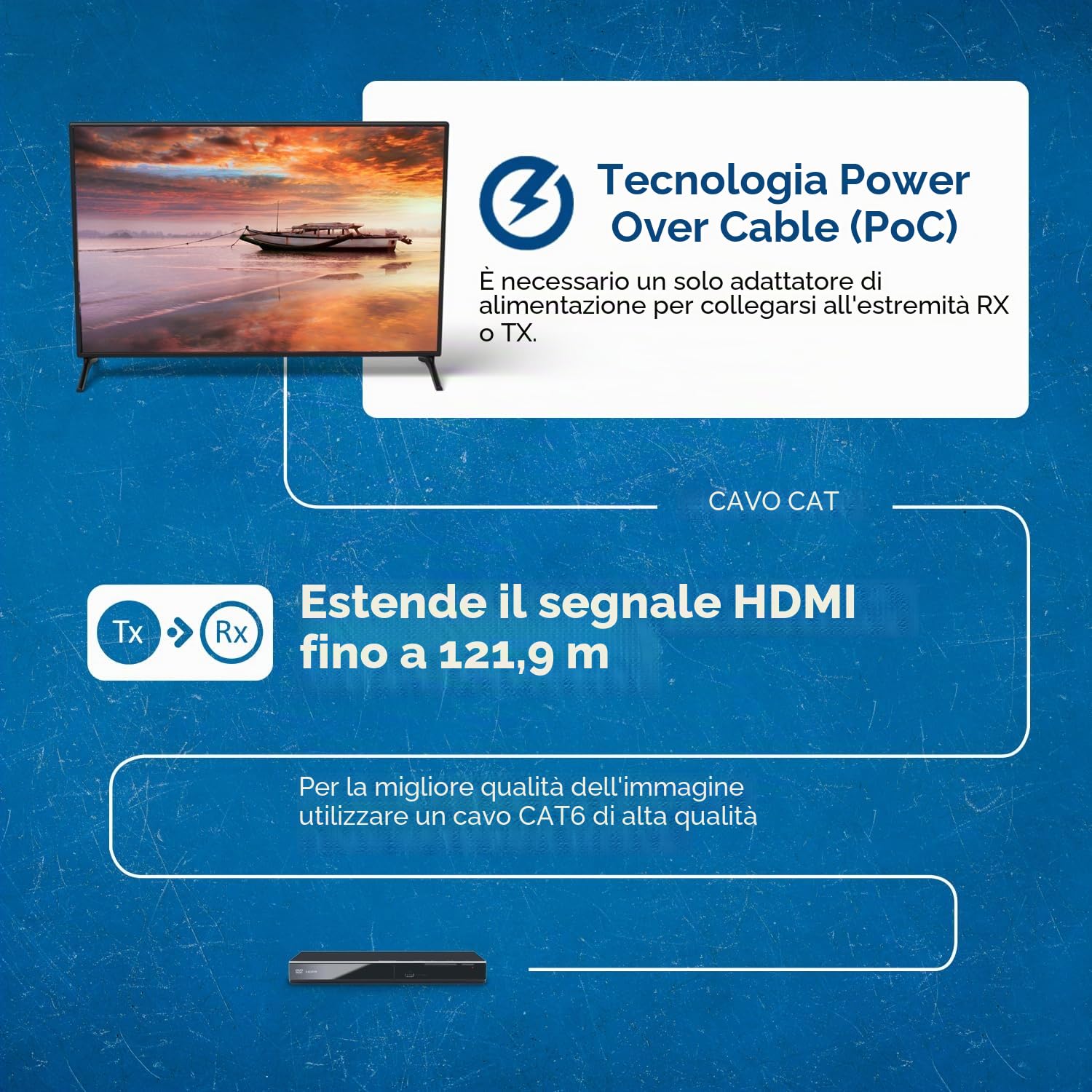Orei - Extender balun HDMI 4K - HDBaseT UltraHD 4K @ 60Hz 4:4:4 su singolo cavo CAT5e/6/7 con controllo HDR, CEC e IR, RS-232 - fino a 122 m - Loop Out - Power Over Cable - Uscita audio