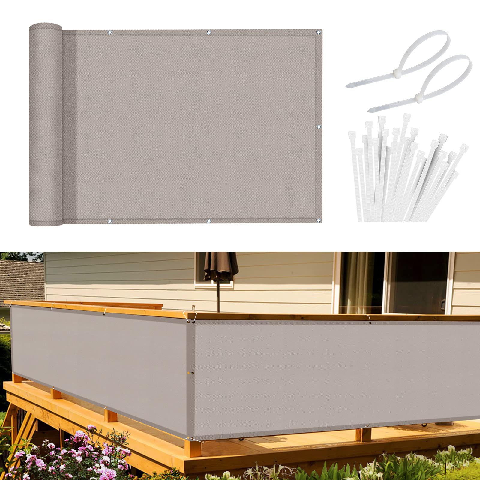 Sunnylaxx Frangivisto Balcone per Protezione 90x500 cm,Schermo Privacy,Recinzione Copertura per Privacy Balcone PES,per Balcone Giardino terrazza,con Occhielli e Fascetta, Taupe