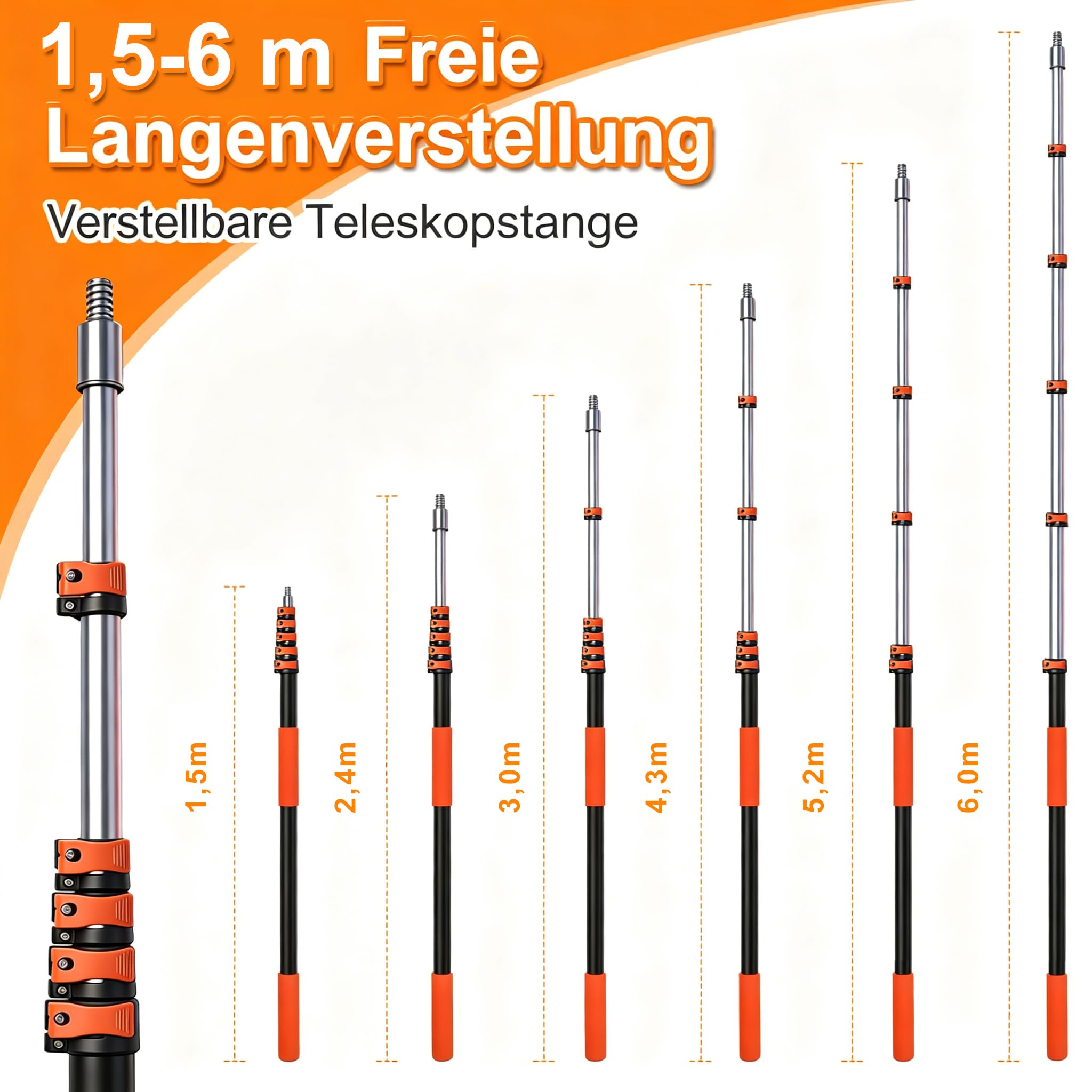 6 m Teleskopstange, Doppelverriegelung, Mehrzweck Verlängerungsstange für Malen & Reinigen