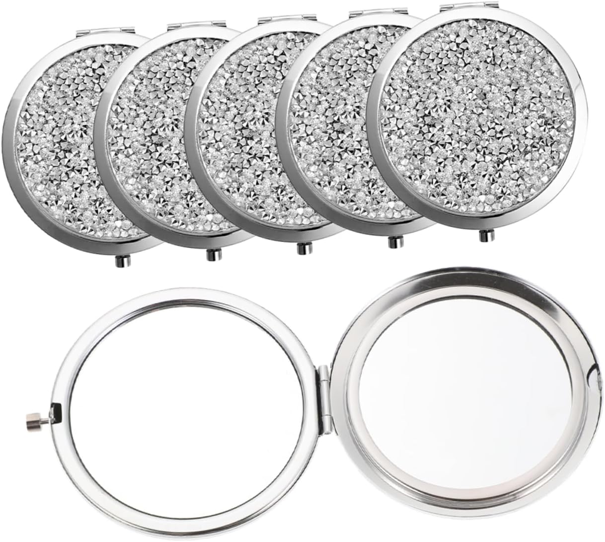 6Pcs Rhinestone Pocket Mirror Magnification Double Sided Makeup Mirror Compact Mirror for Purse for Travel and Daily Use for Brides and Special