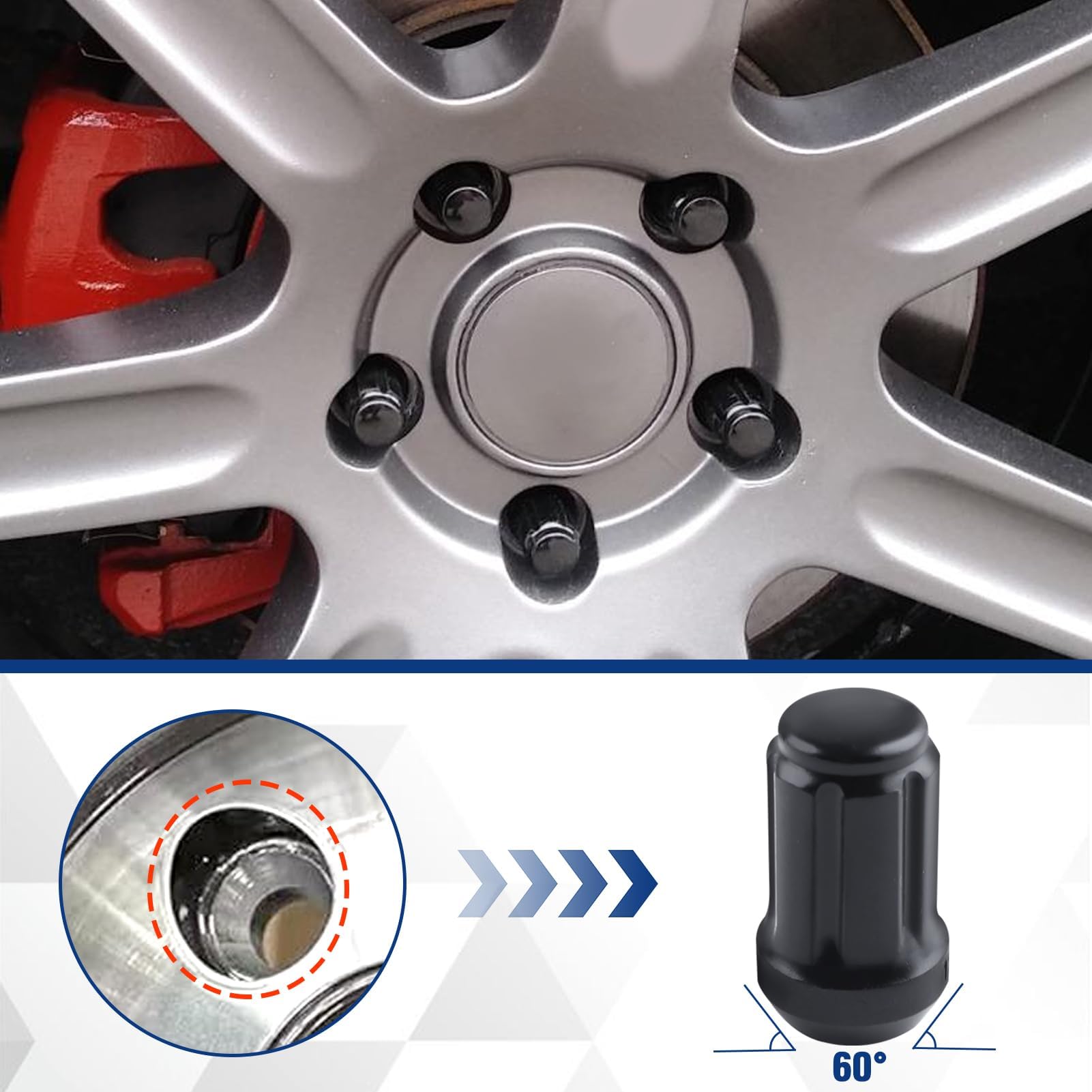LEONTOOL 20pc M12x1.5 Lug Muttern-Ersatz für Aftermarket-Rad, 1.38" hoch konischen Sitz 60° schwarz 6 Spline geschlossen Ende Lug Mutter mit Steckschlüssel
