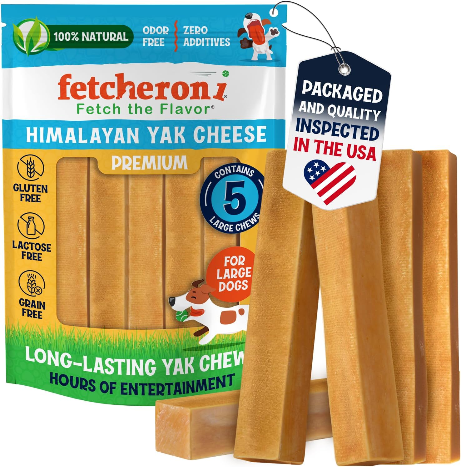 Himalayan Yak Cheese Chews - Natural Dog Bones - Yak Cheese Himalayan Dog Chews – Long Lasting Himalayan Dog Cheese Chew - Yak Chews for Large, Medium and Small Dogs (Large, 5 Pack)