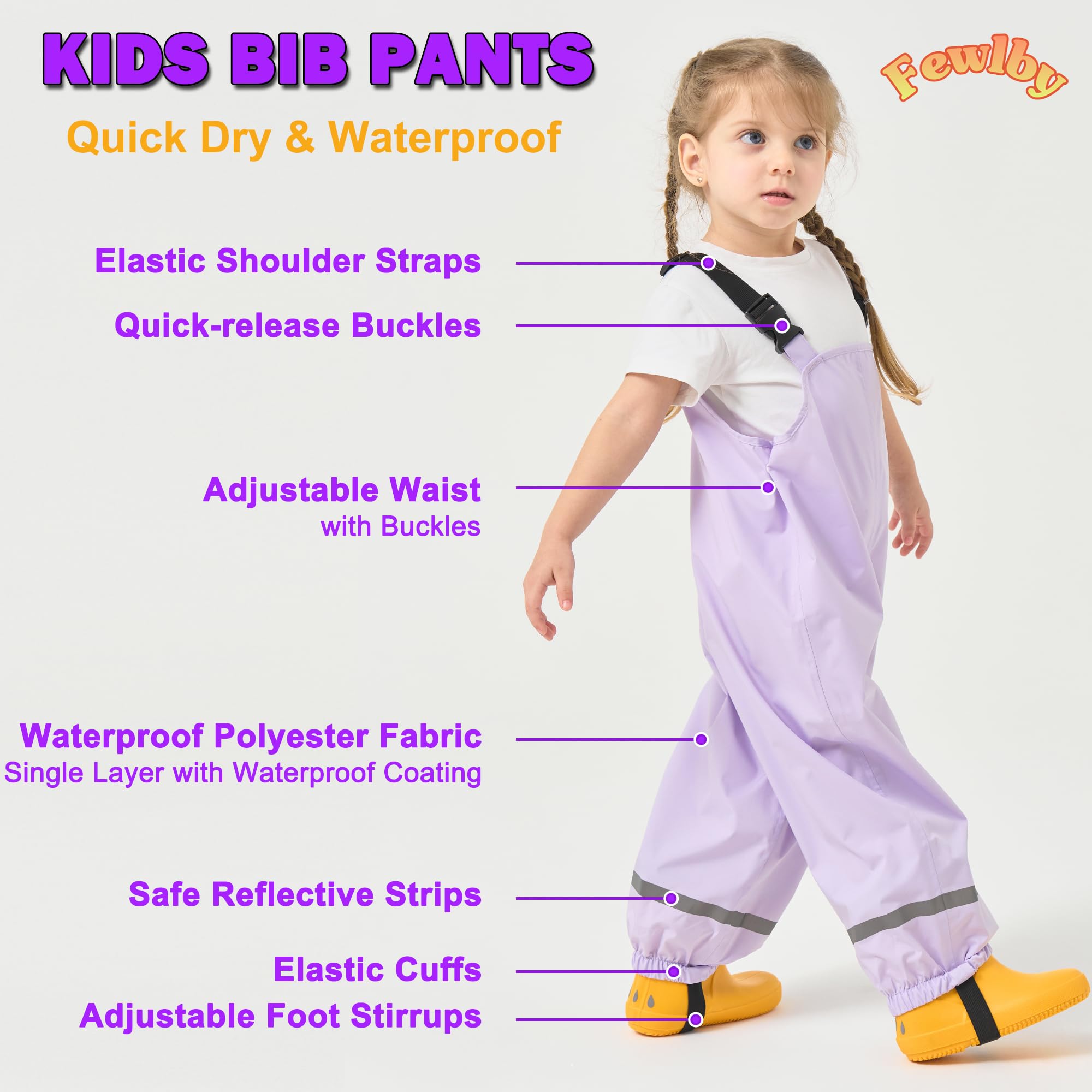 Enfant Pantalon Imperméable, Filles Garçons Pantalon de Pluie Salopette Combinaison de Pluie Réutilisable Vêtements de Pluie