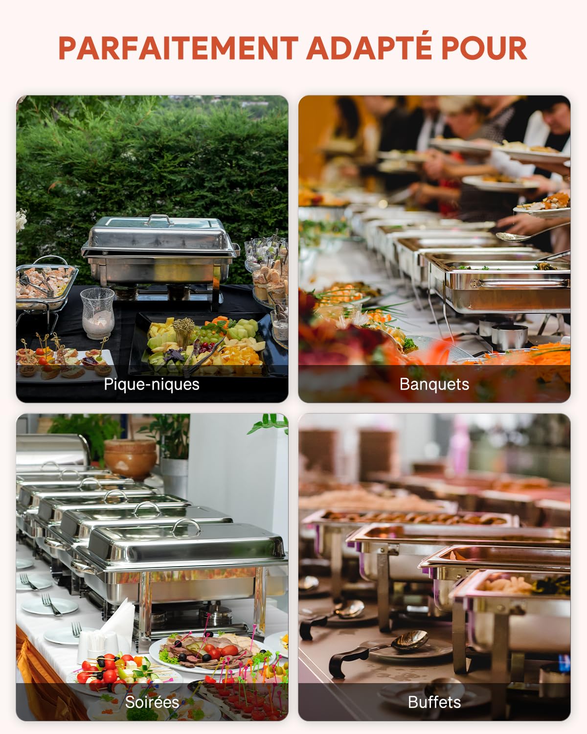 Wilprep Lot de 6 Chafing Dish 9L INOX Buffet Chauffant Chauffe-Plat en Acier Inoxydable Rectangulaire pour Buffet Restaurant Pique Nique (Lot de 6-1×GN1/1)