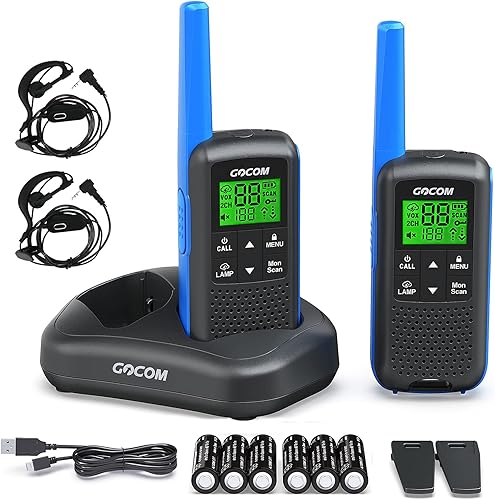 Walkie Talkies - GOCOM G600 FRS Radio bidireccional para adultos 2W de largo alcance Walkie Talkie recargable, escaneo VOX, NOAA y alertas