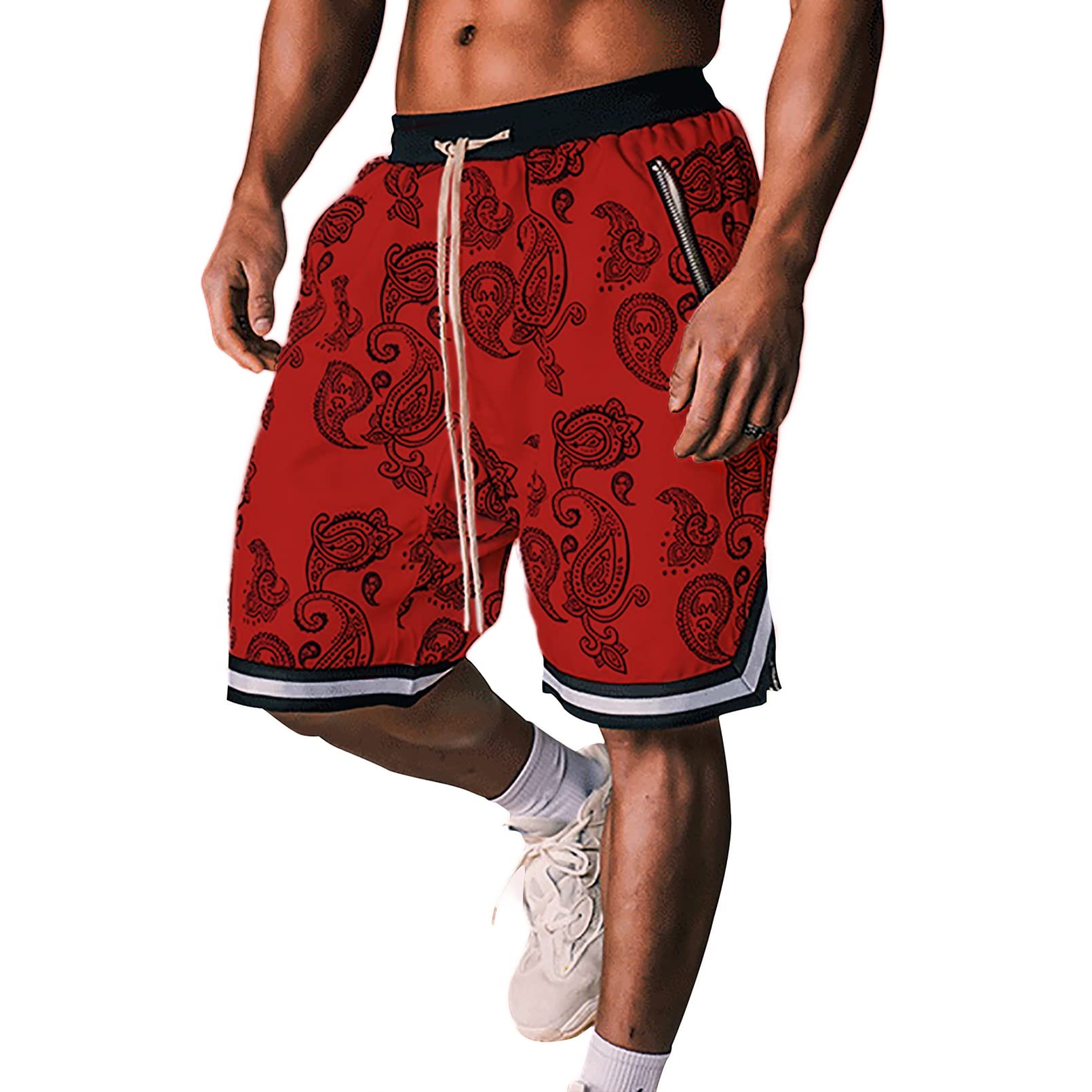 BOOMLEMON Men's Paisley Shorts Athletic Workout Basketball Shorts Casual Print Running Short Pants