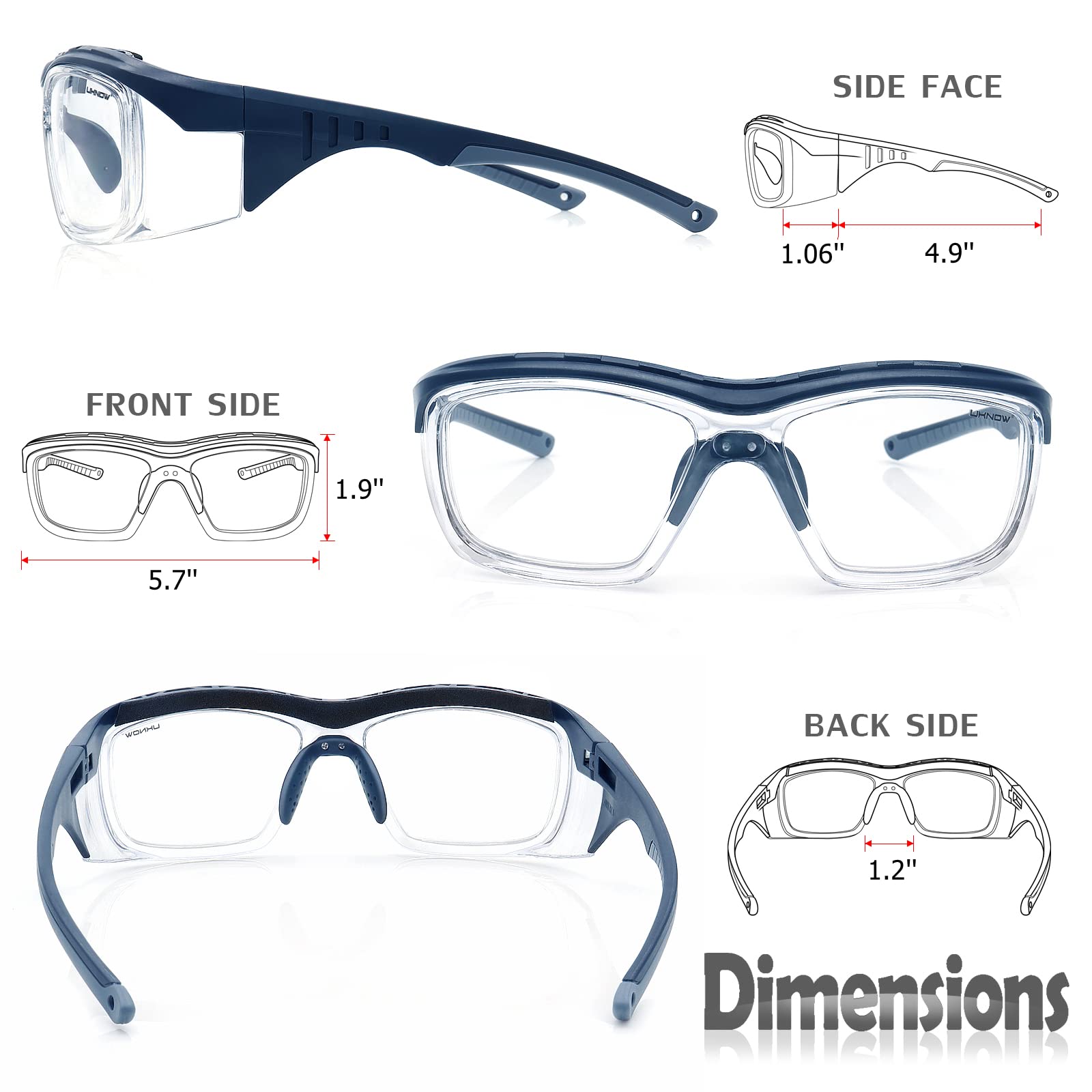 UKNOW Gafas de seguridad antivaho, protección ocular con lentes transparentes de protección UV y protectores laterales, gafas protectoras ANSI Z87.1
