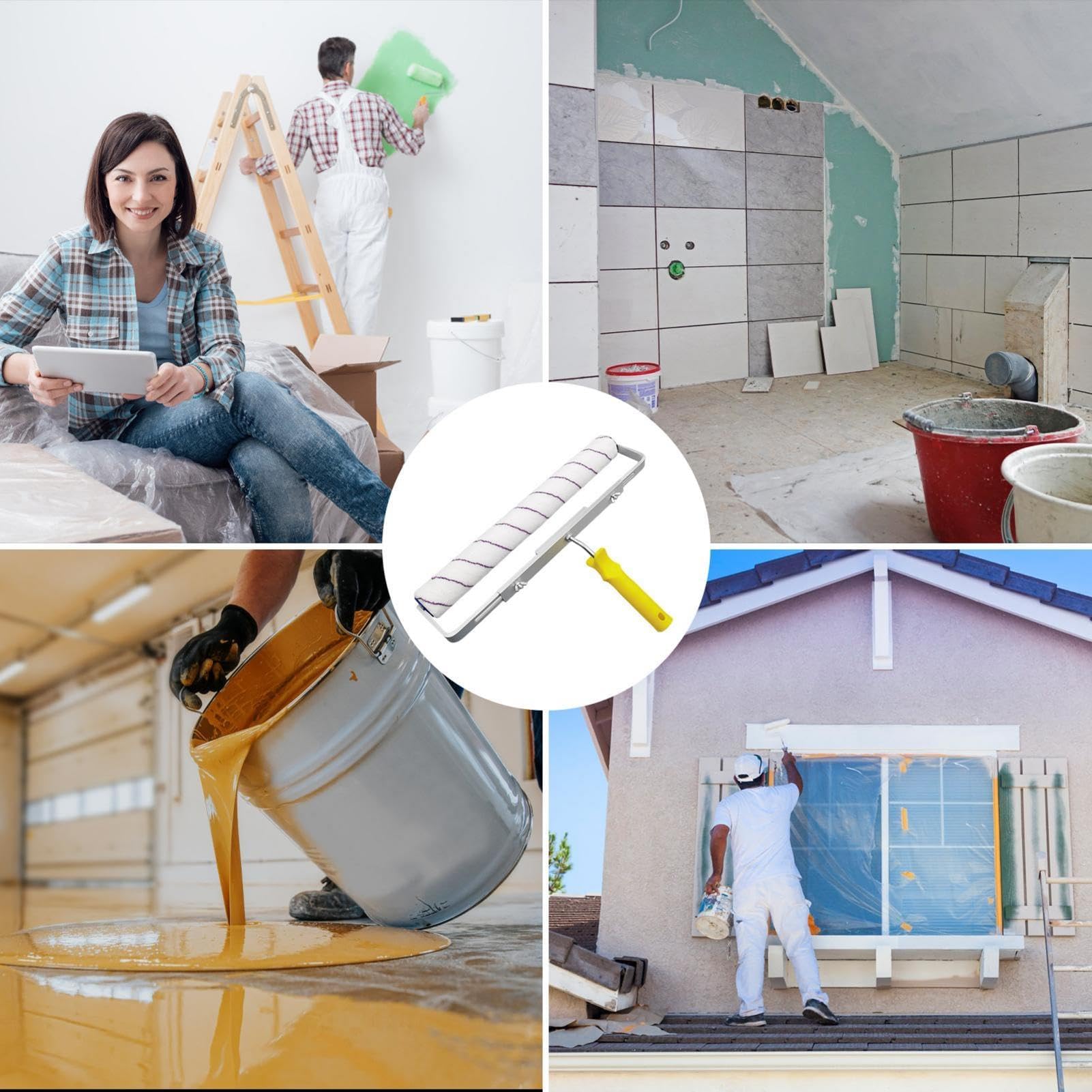 Lot de rouleaux de peinture robustes de 45,7 cm pour plafonds et sols – Qualité professionnelle – Parfait pour l'amélioration de la maison – Comprend des housses de rouleau et un plateau